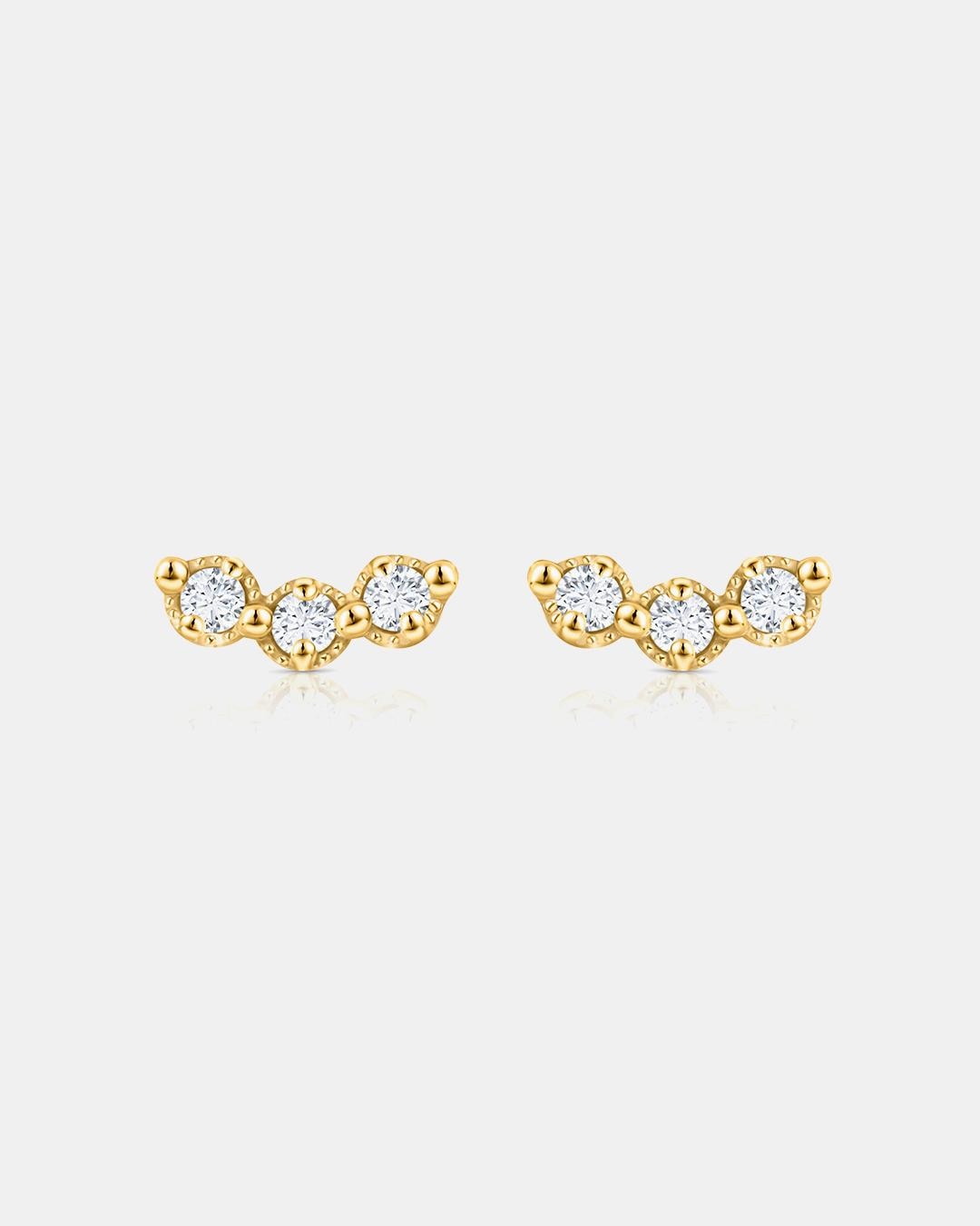 Pendientes milgrain trilogy de diamantes en oro amarillo de 18 kt - MUMIT - Blanco Blanco-3