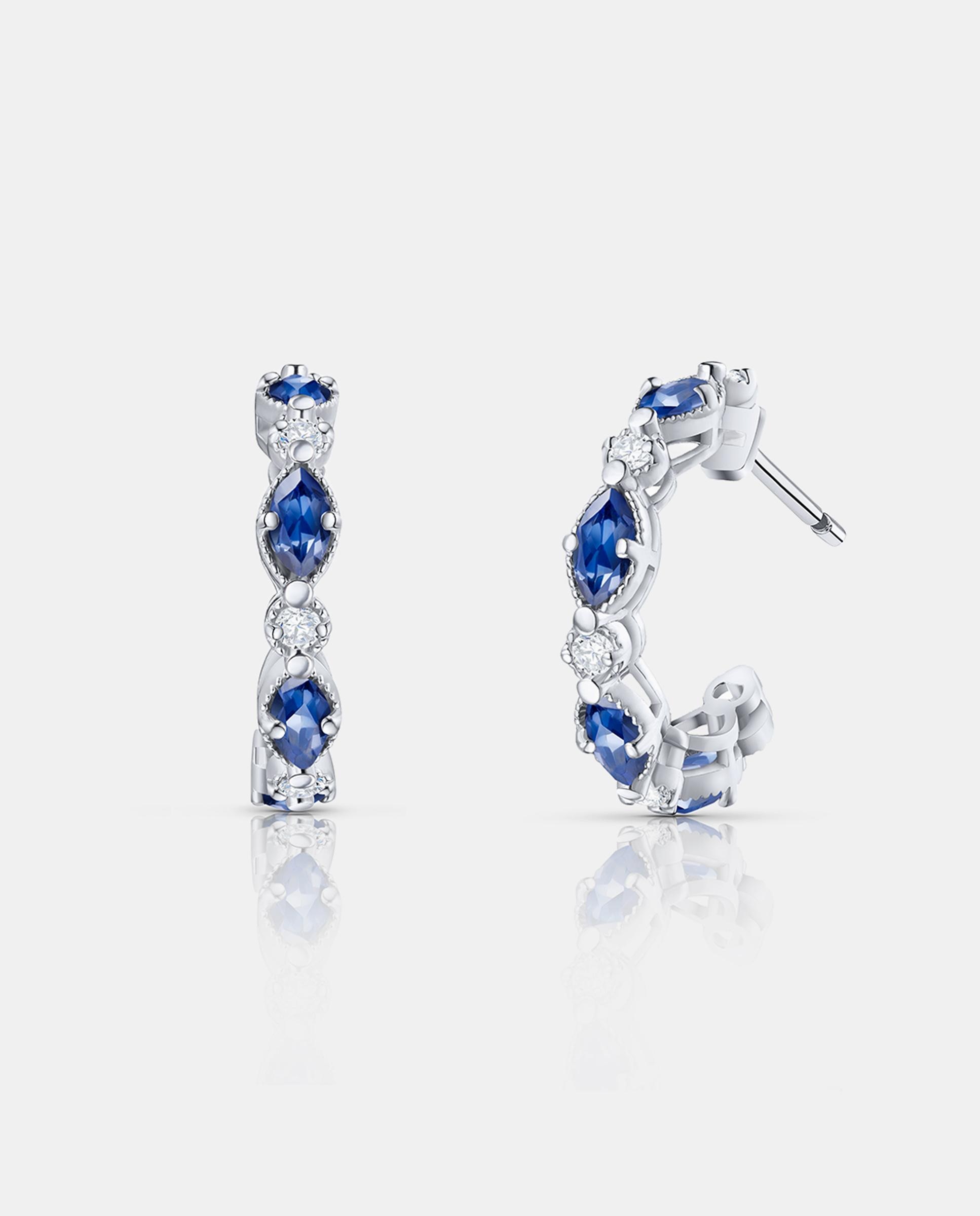 Imagen 4 de Pendientes ondine de zafiros y diamantes en oro blanco de 18 kt - MUMIT - Azul Azul