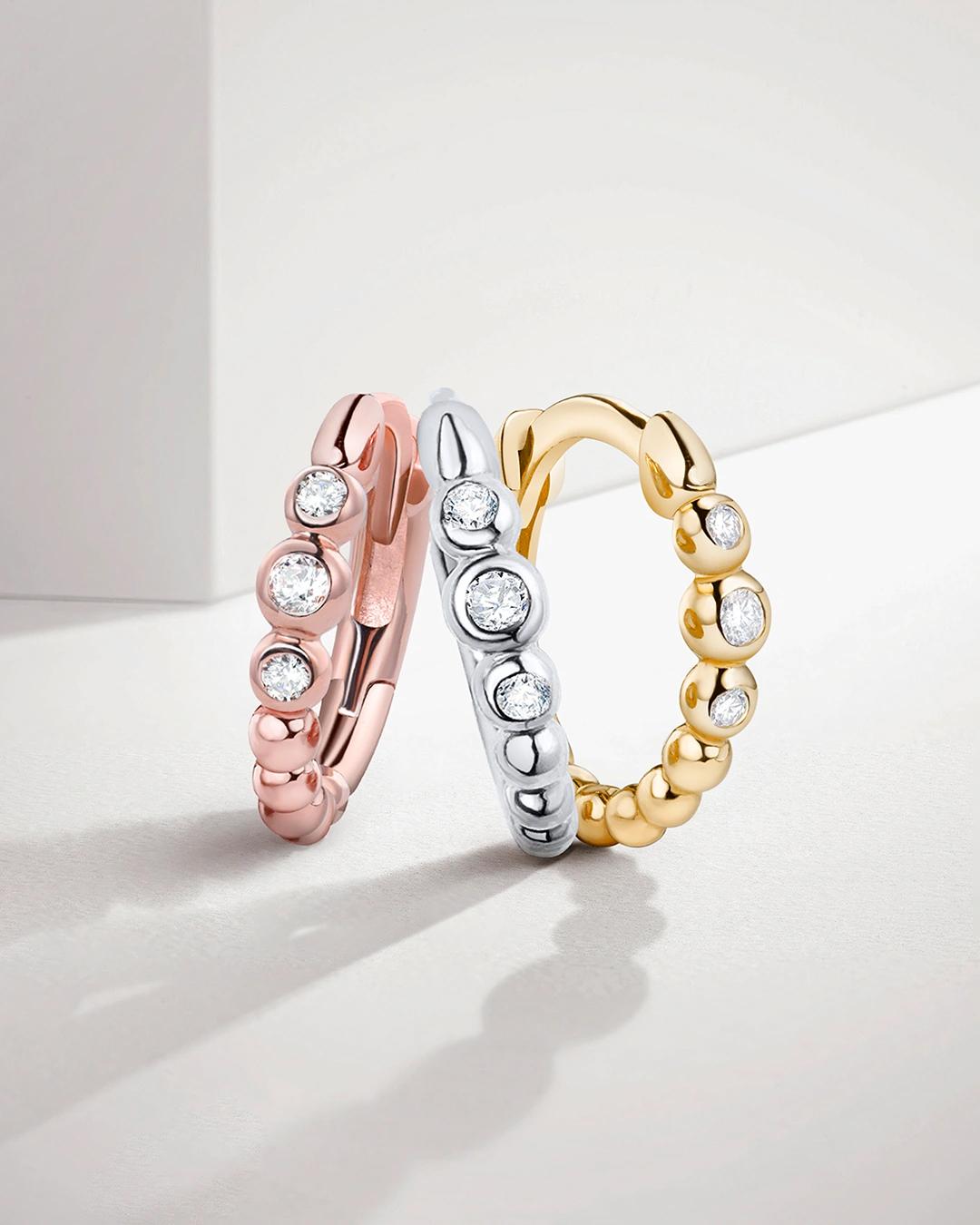 Pendiente piercing bubble diamonds en oro amarillo de 18 kt - MUMIT - Blanco Blanco-3