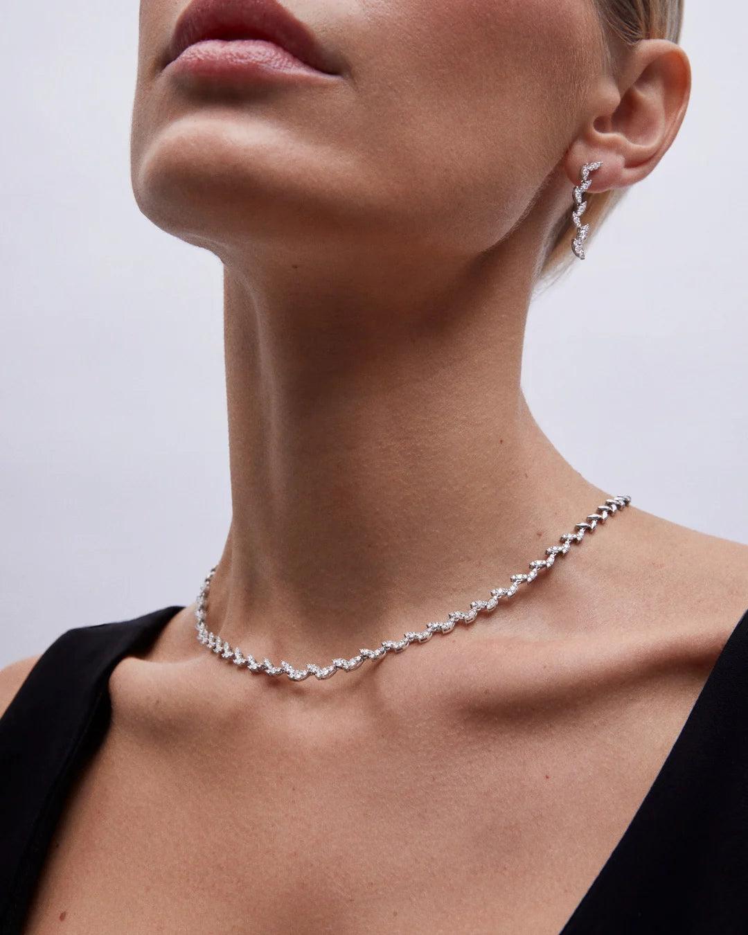 Gargantilla willow de diamantes en oro de 18 kt - MUMIT - Blanco Blanco-2