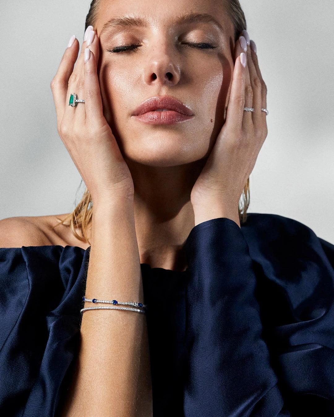 Pulsera giselle de zafiros y diamantes en oro blanco de 18 kt - MUMIT - Azul Azul-4