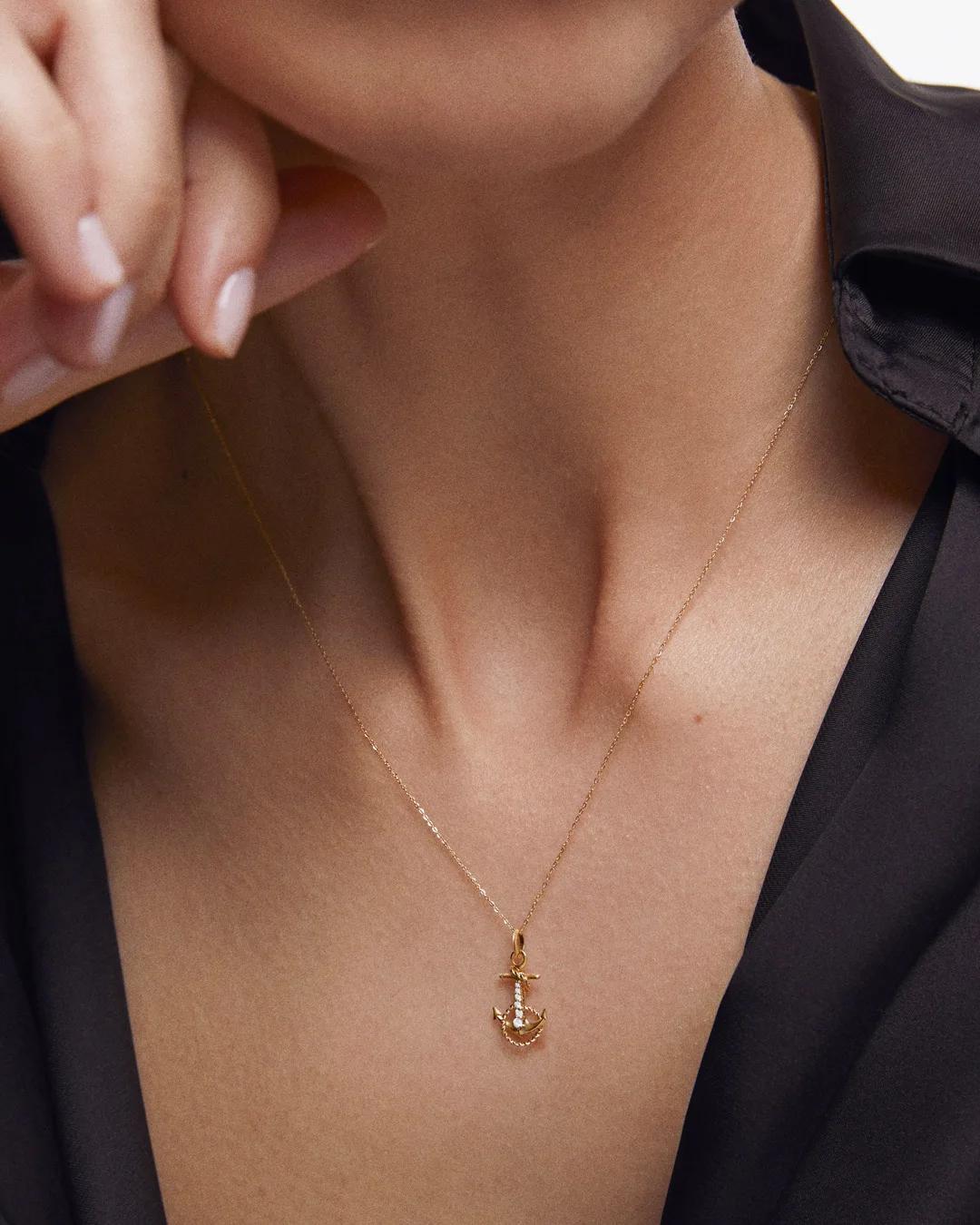 Charm colgante ancla m de diamantes en oro amarillo de 18 kt - MUMIT - Blanco Blanco-2