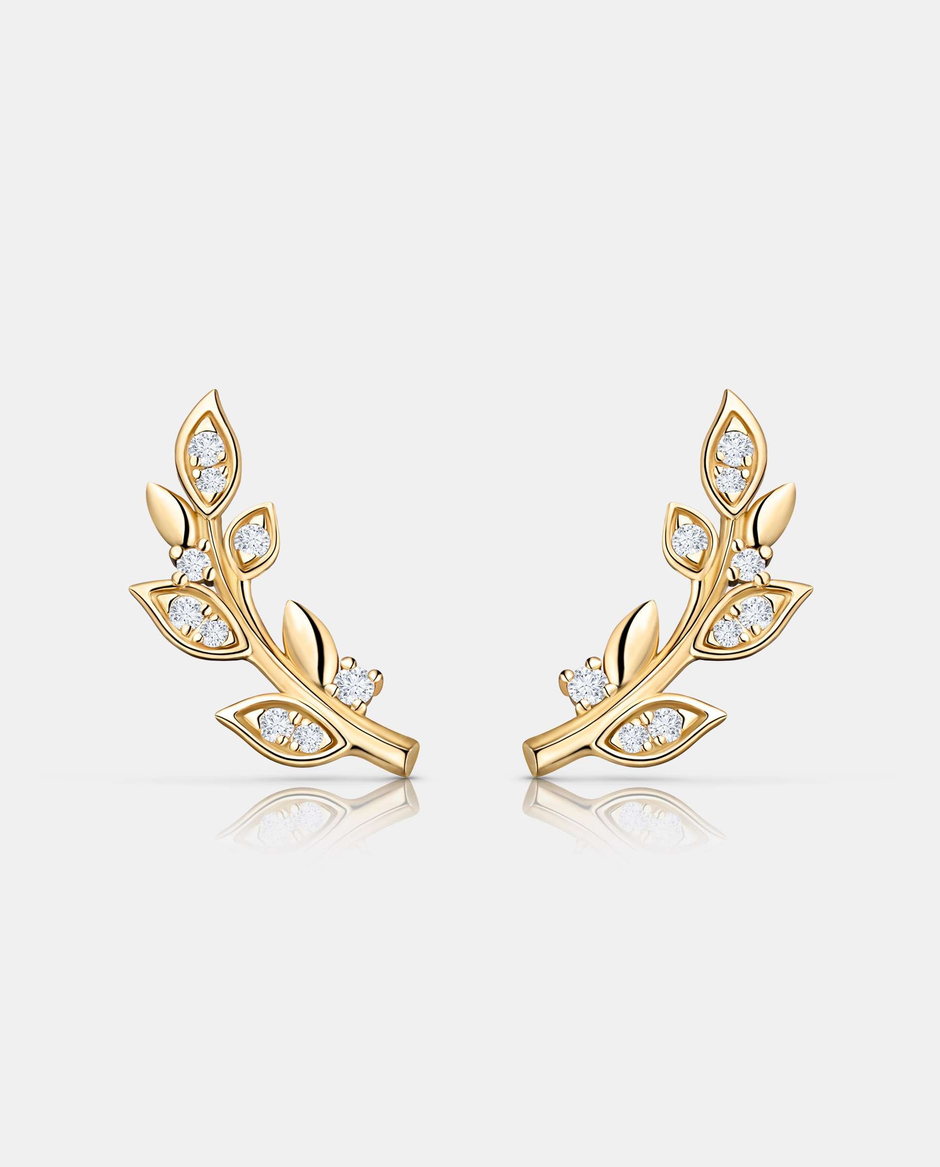 Pendientes trepadores dafne de diamantes en oro amarillo de 18 kt - MUMIT - Blanco Blanco-1