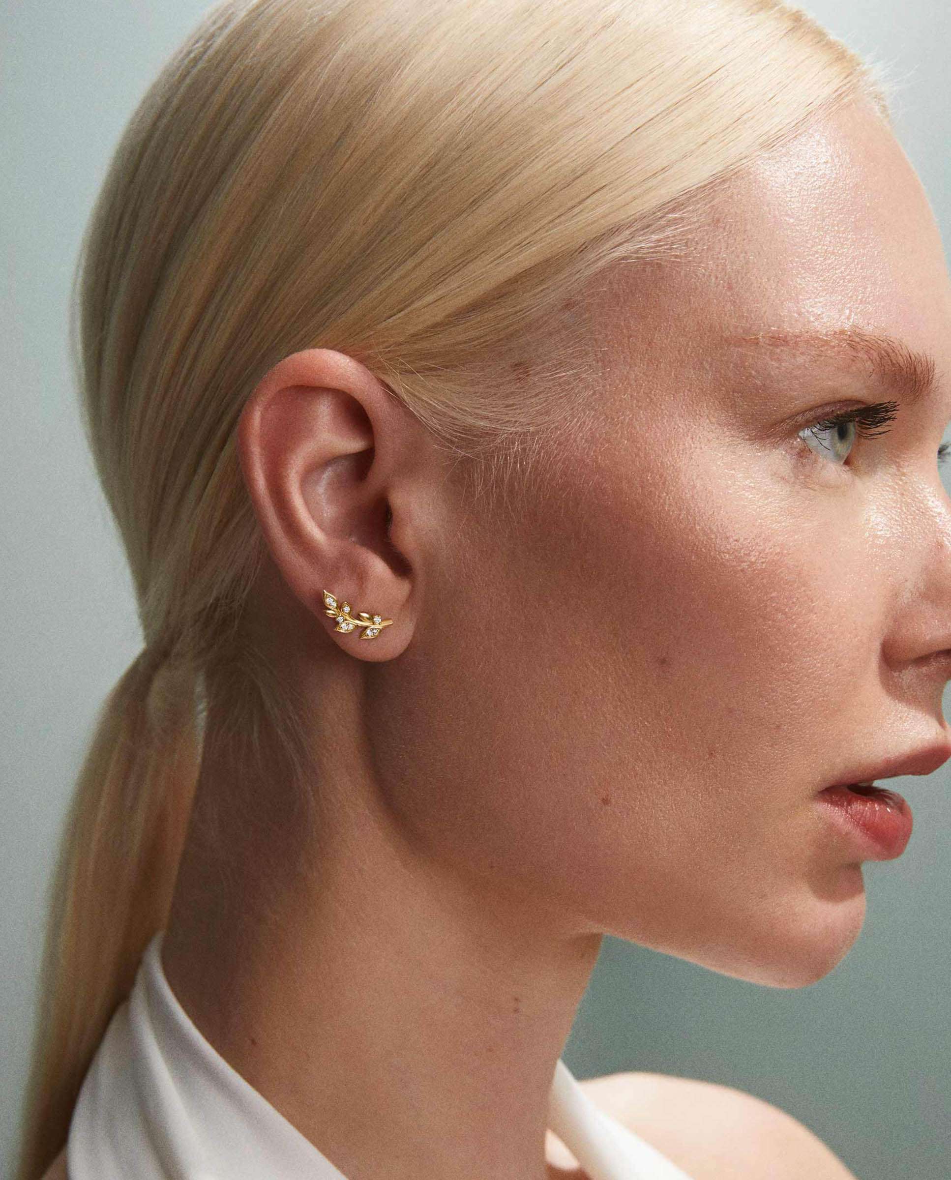 Pendientes trepadores dafne de diamantes en oro amarillo de 18 kt - MUMIT - Blanco Blanco-2