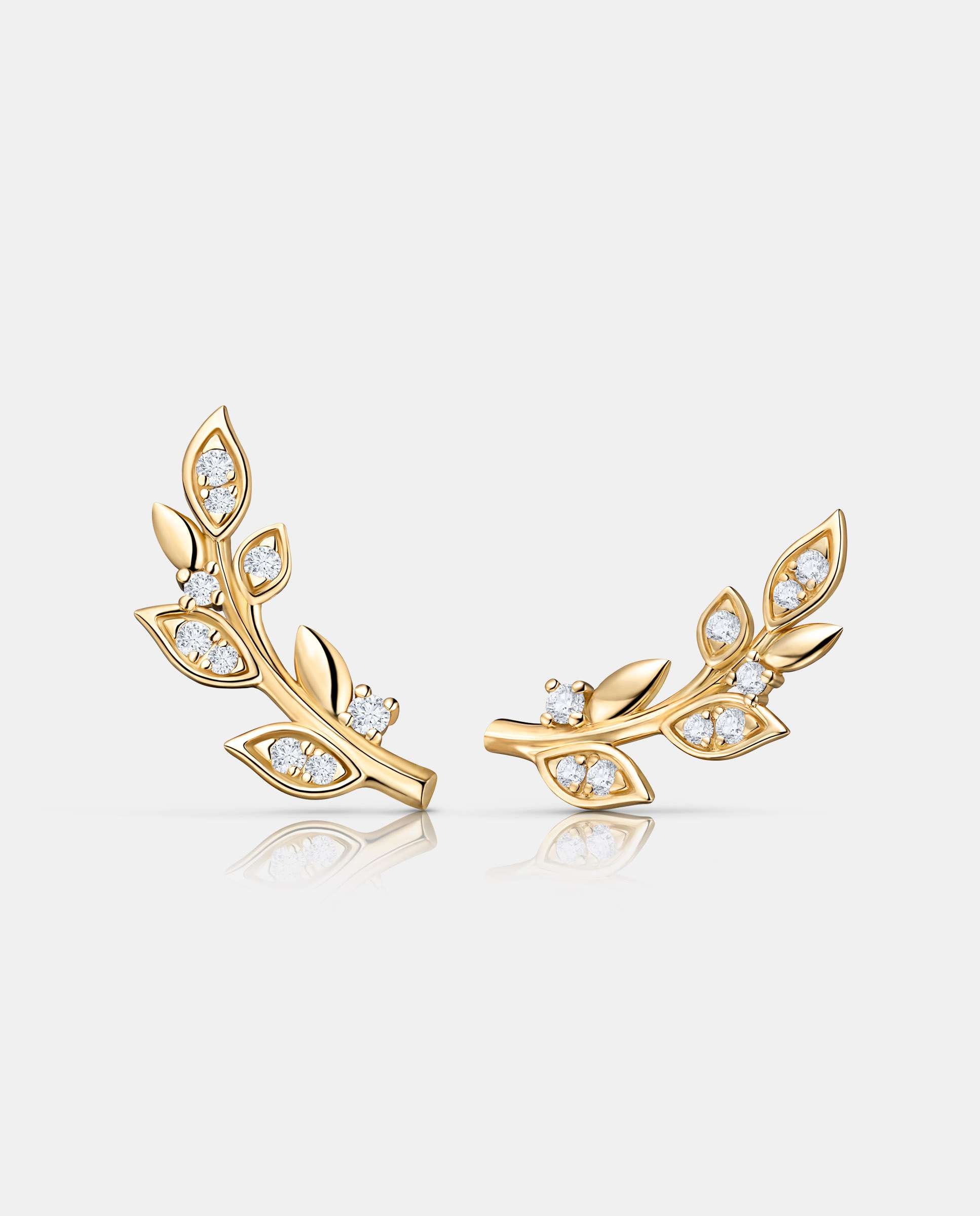 Pendientes trepadores dafne de diamantes en oro amarillo de 18 kt - MUMIT - Blanco Blanco-3