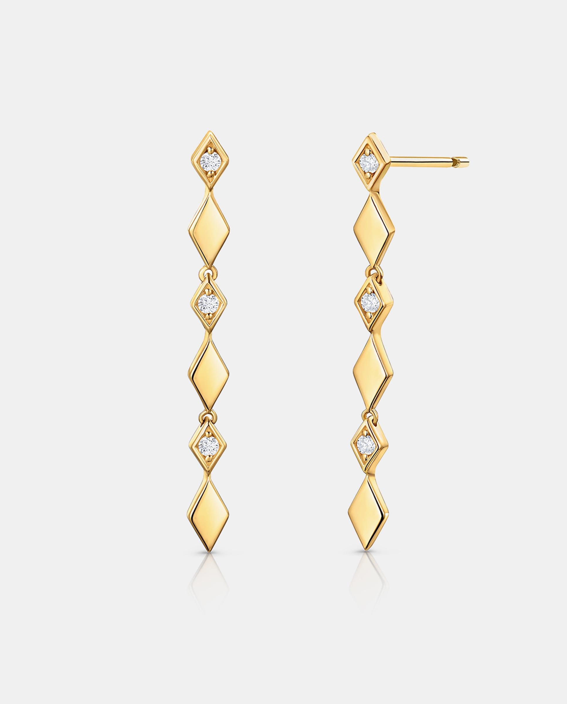 Imagen 4 de Pendientes largos losange de diamantes en oro amarillo de 18 kt - MUMIT - Dorado Dorado