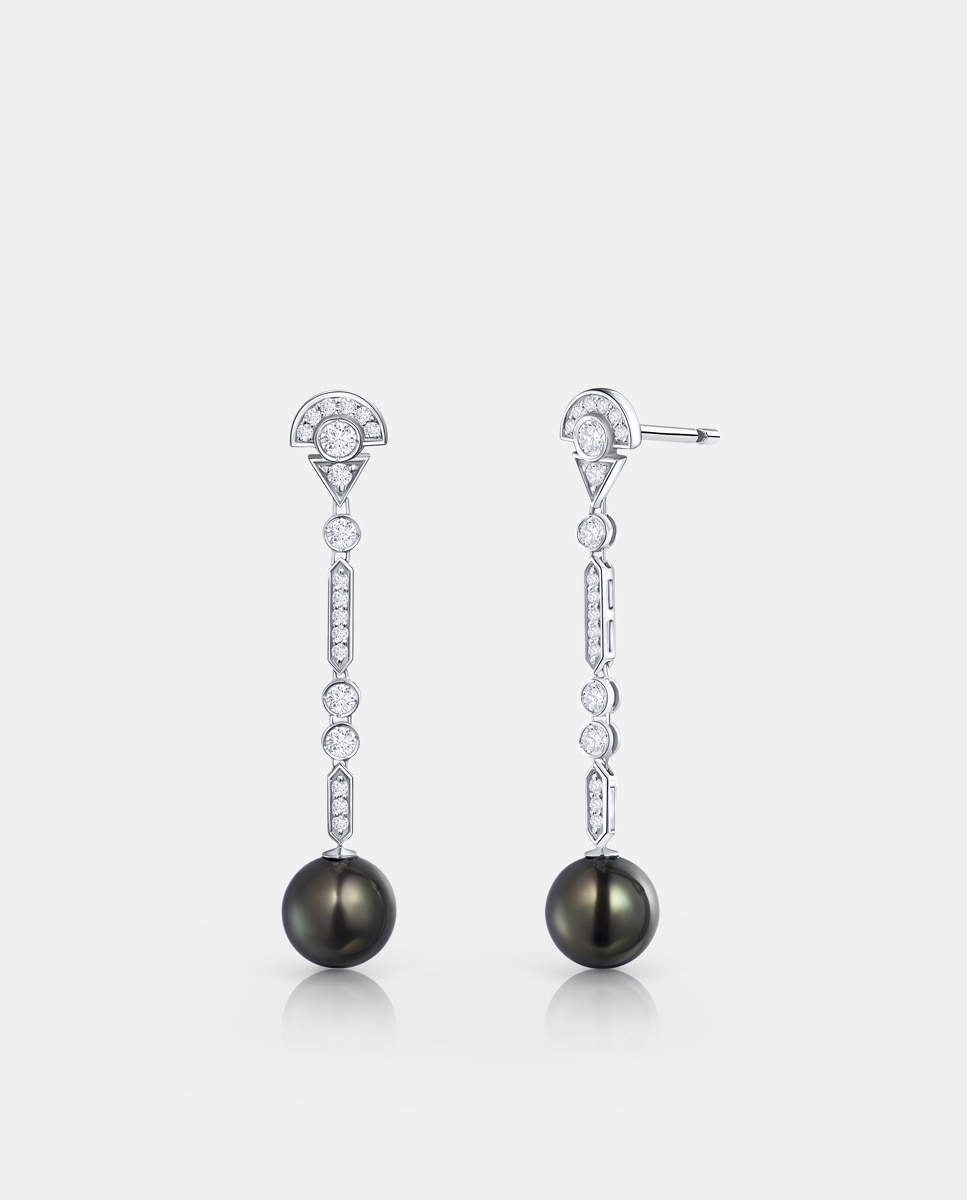 Imagen 1 de Pendientes brett de perlas de tahití y diamantes en oro blanco de 18 kt Perla