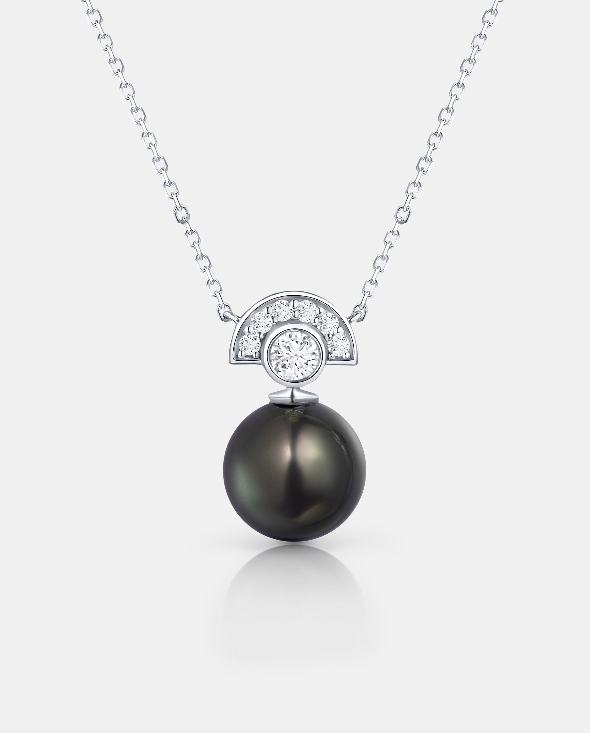 Imagen 2 de Cadena con colgante brett de perla de tahití y diamantes en oro blanco de 18 kt - MUMIT - Perla Perla