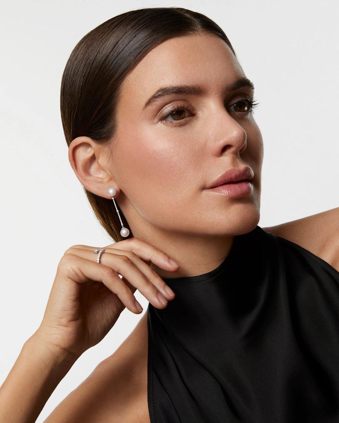 Pendientes sophie de perlas y diamantes en oro blanco de 18 kt - MUMIT - Blanco Blanco-3