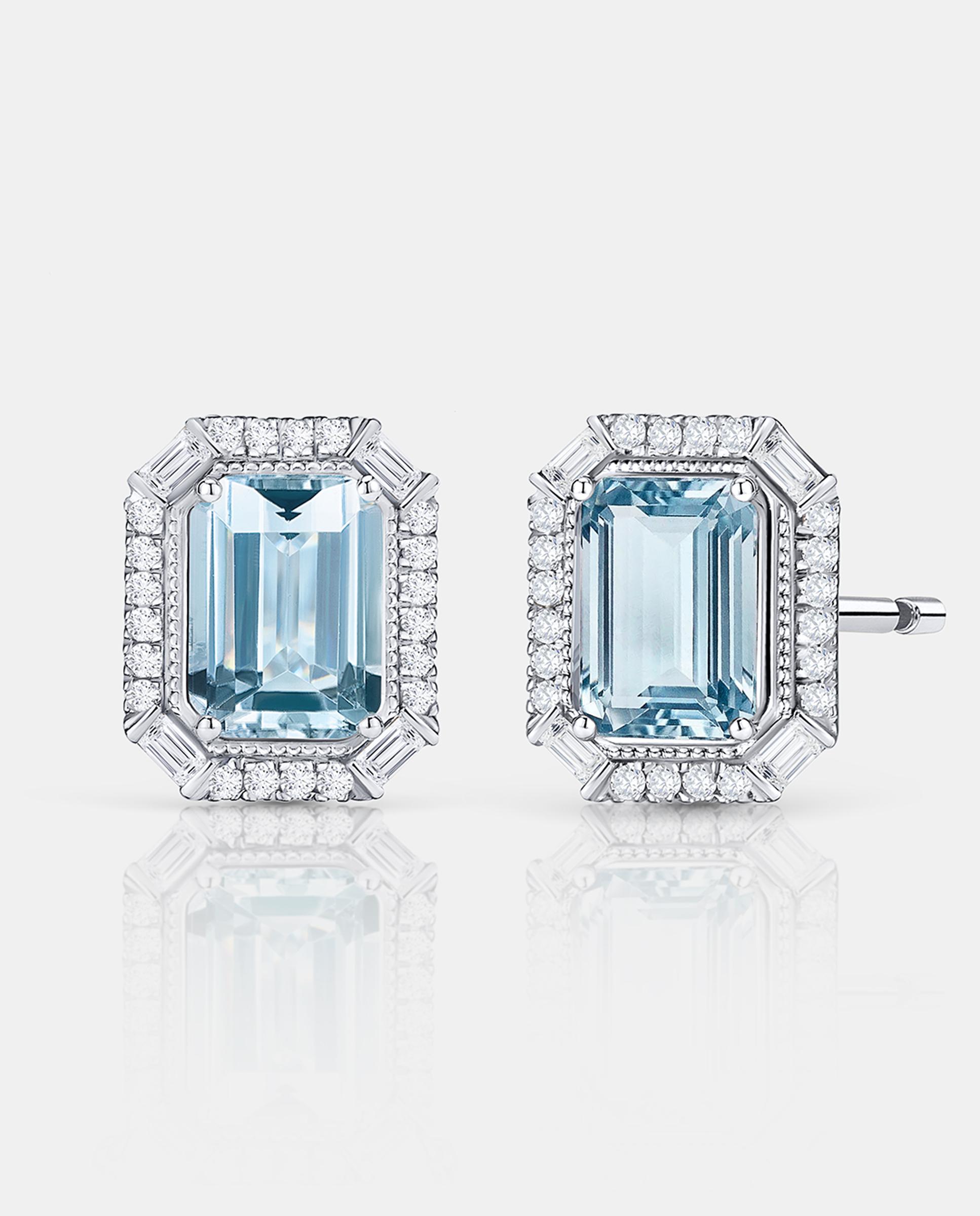 Imagen 0 de Pendientes art deco clarice de aguamarinas y diamantes en oro blanco de 18 kt Blanco