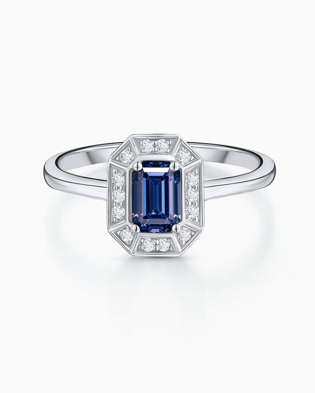 Imagen 0 de Sortija art deco helen de zafiro y diamantes en oro blanco de 18 kt Azul