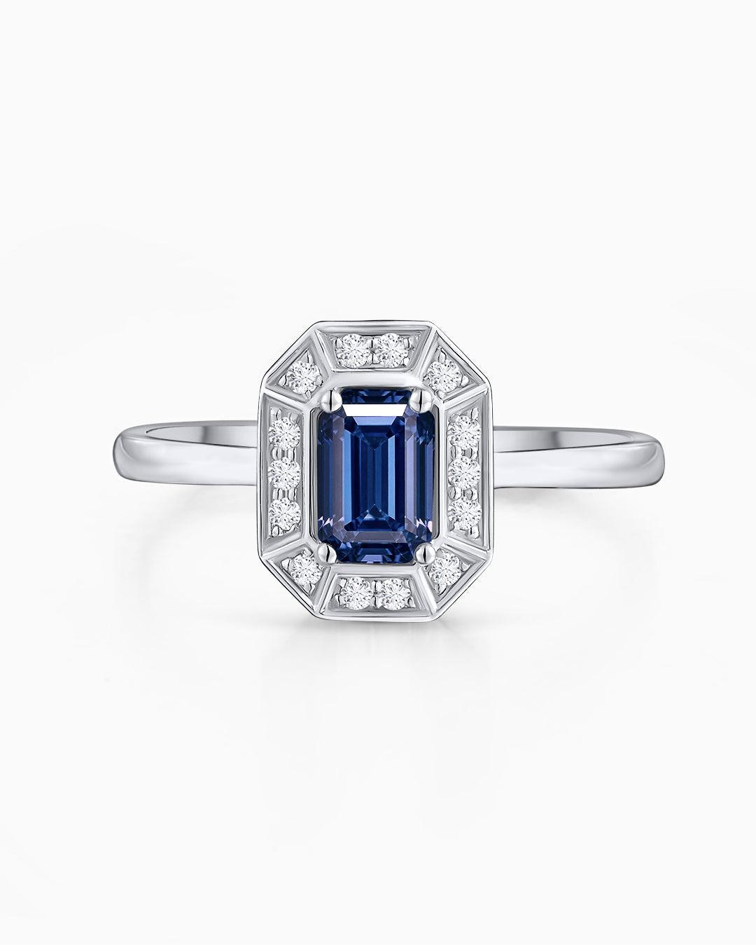 Sortija art deco helen de zafiro y diamantes en oro blanco de 18 kt - MUMIT - Azul Azul-5