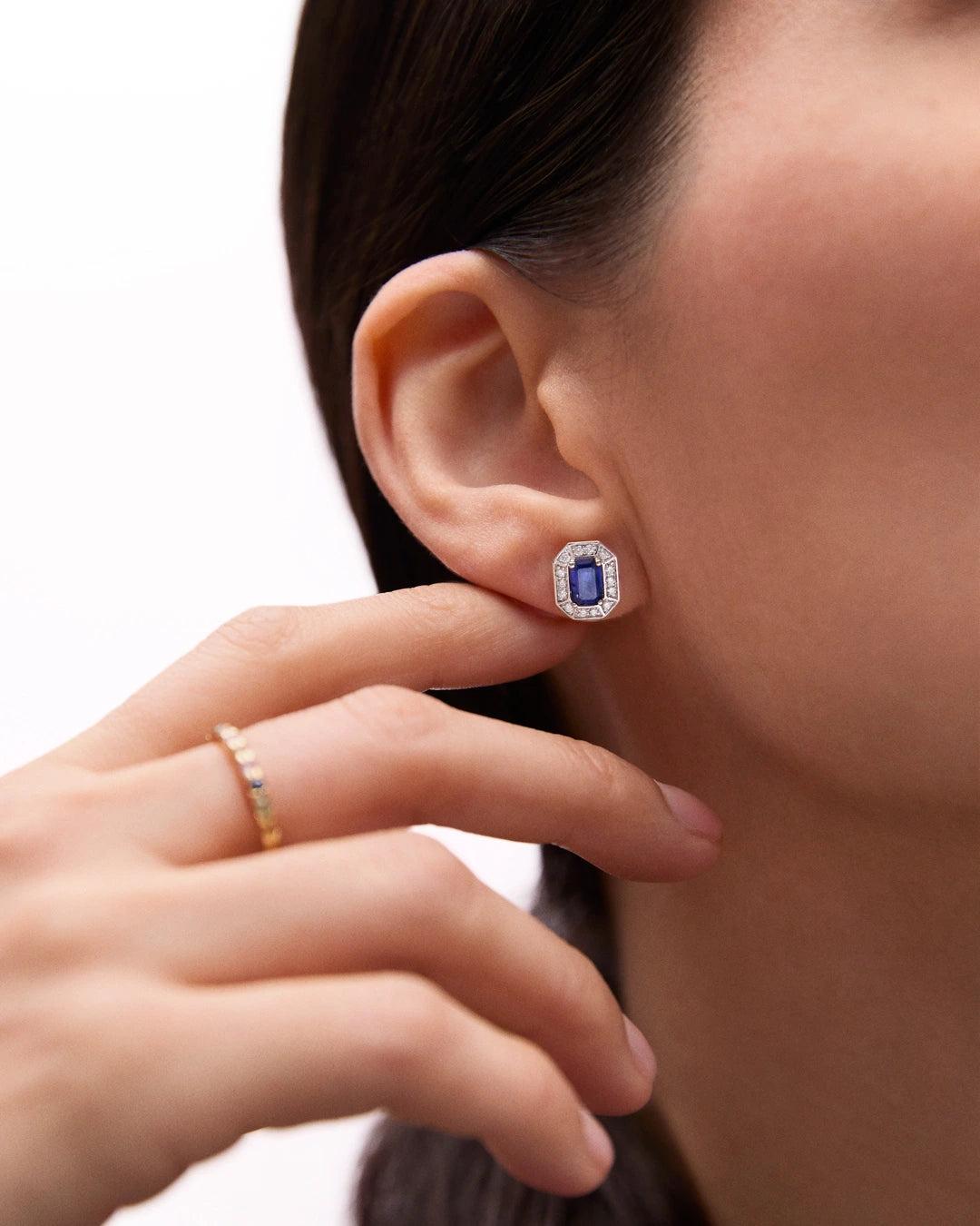 Imagen 3 de Pendientes art deco helen de zafiros y diamantes en oro blanco de 18 kt - MUMIT - Azul Azul