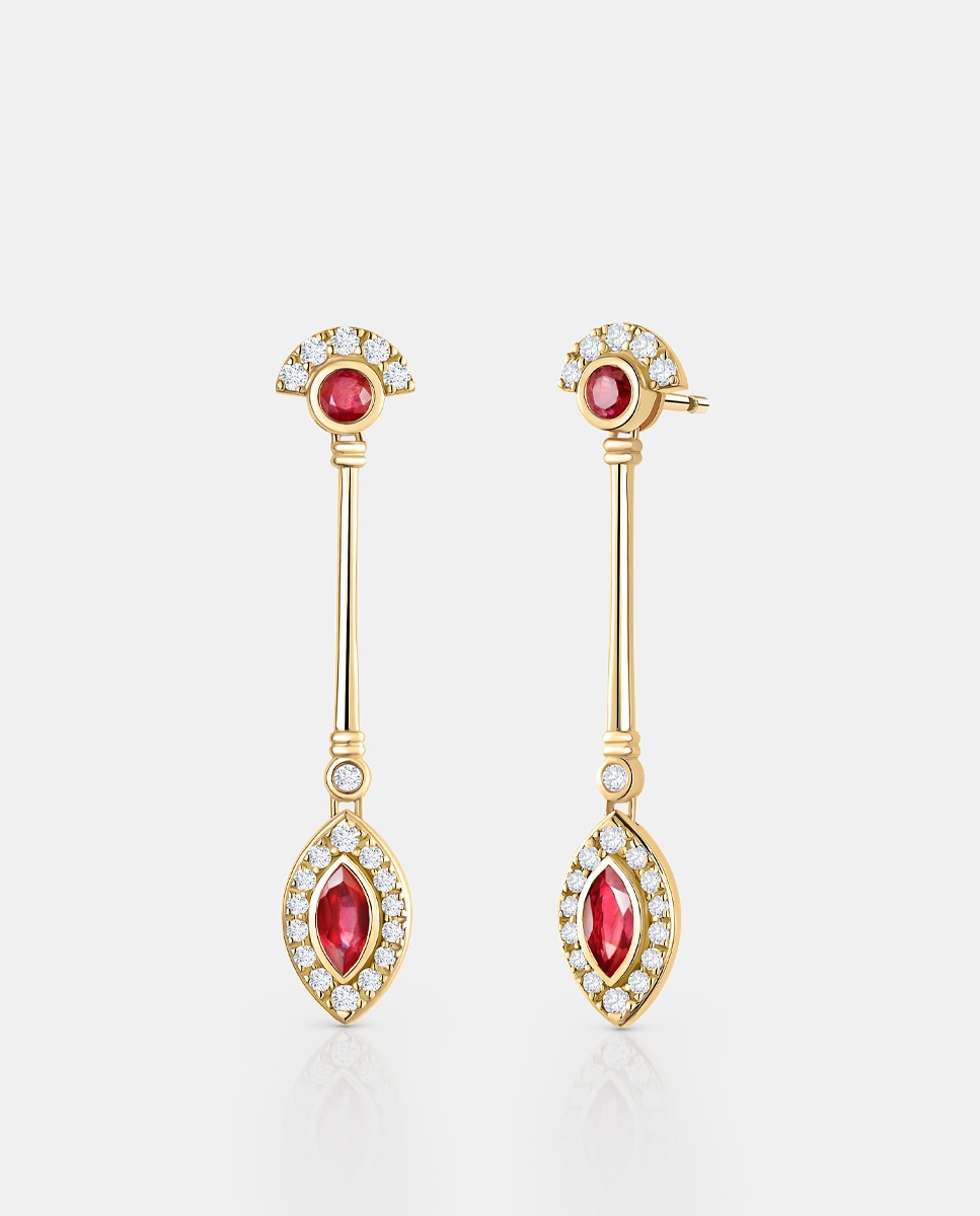 Imagen 0 de Pendientes art deco cleo de rubí y diamantes en oro amarillo de 18 kt Rubí