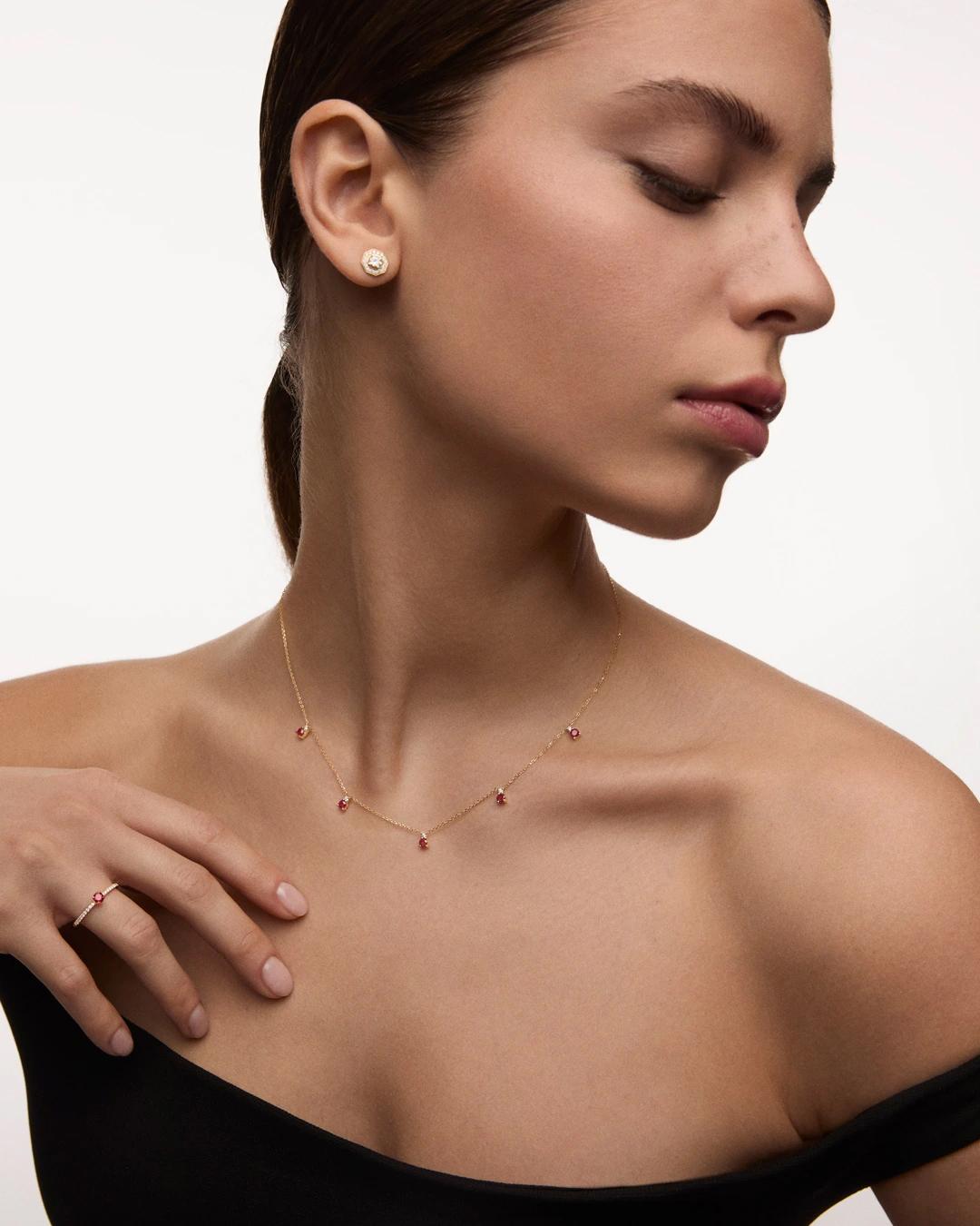 Gargantilla bonnie de rubíes y diamantes en oro amarillo de 18 kt - MUMIT - Rubí Rubí-3