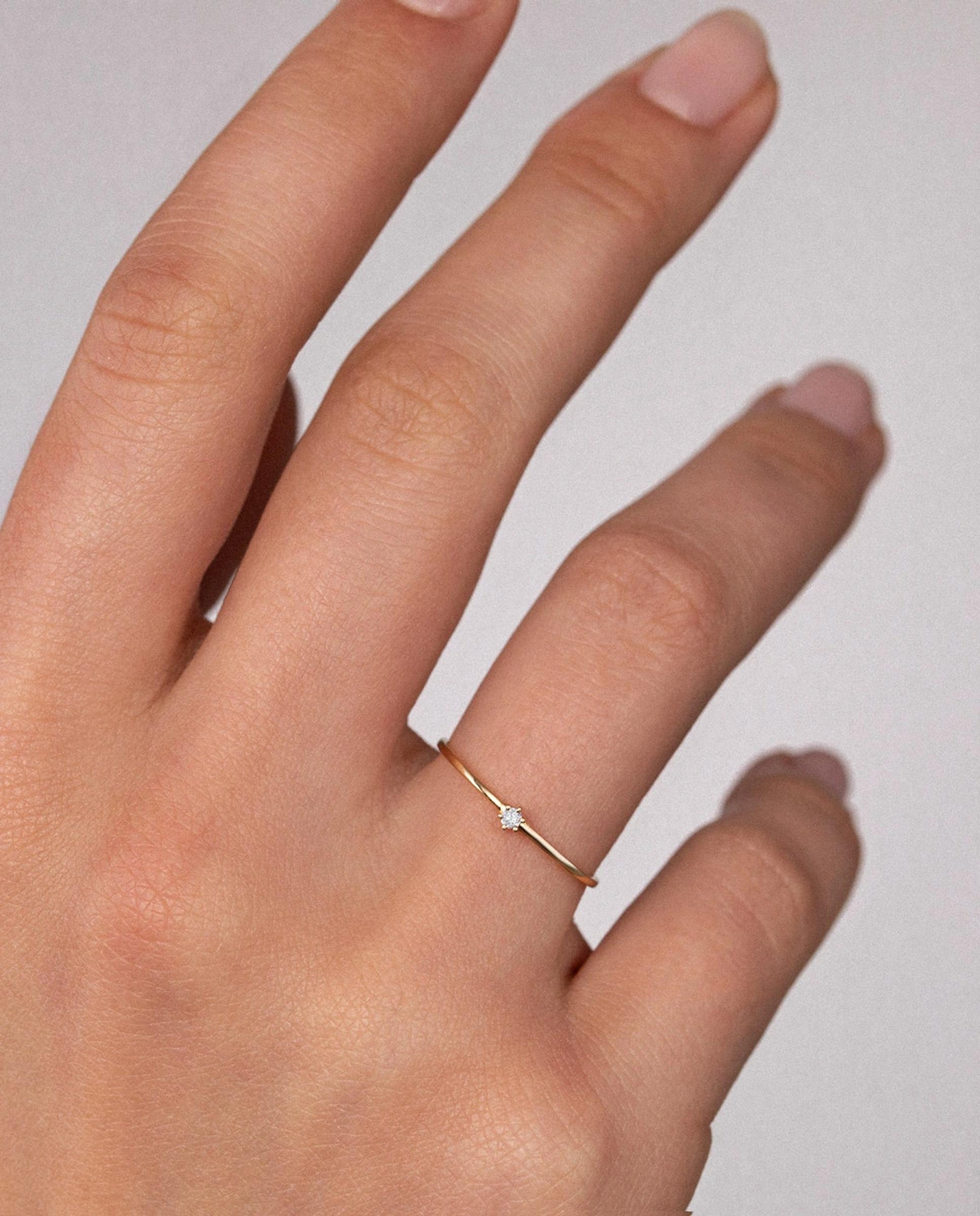 Anillo solitario petite diamonds en oro amarillo de 18 kt - MUMIT - Dorado Dorado-2