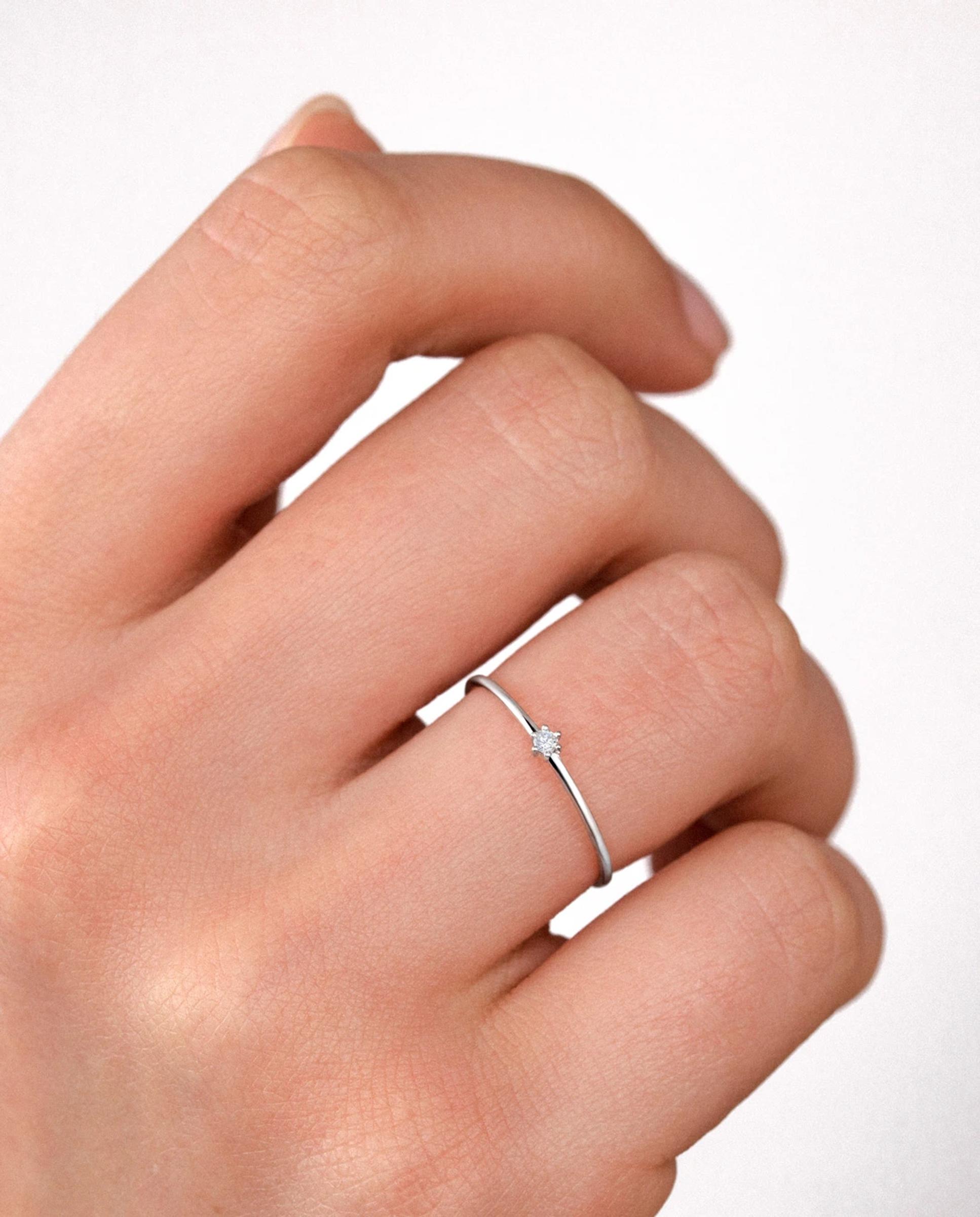 Anillo de compromiso solitario petite diamonds en oro blanco de 18 kt - MUMIT - Plata Plata-3