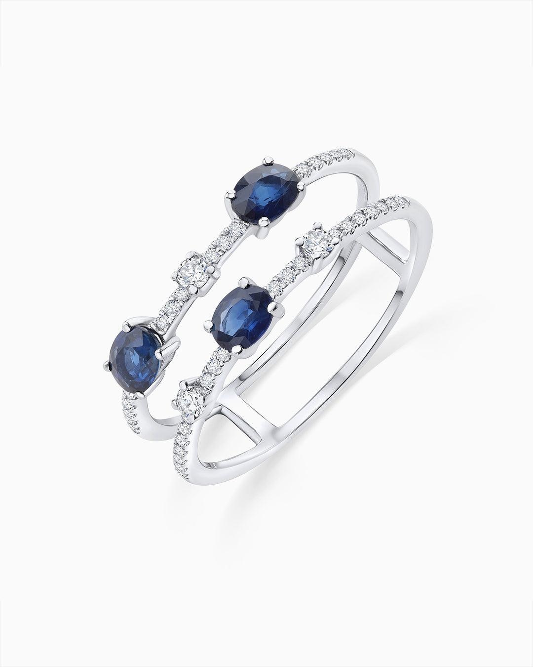 Imagen 0 de Sortija diane de zafiros y diamantes en oro blanco de 18 kt Azul