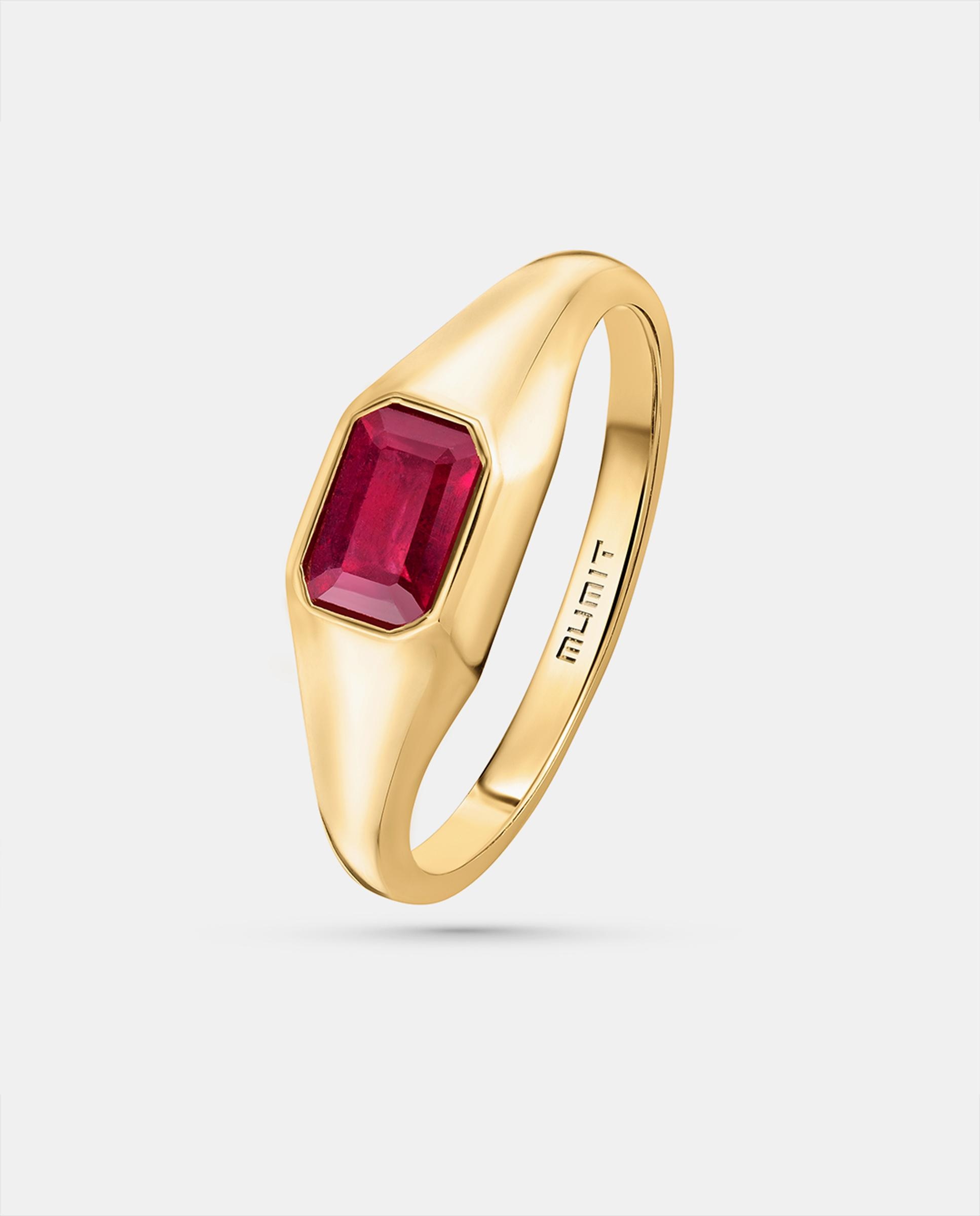Imagen 1 de Sortija sello amar de rubí en oro amarillo de 18 kt - MUMIT - Rosa Rosa
