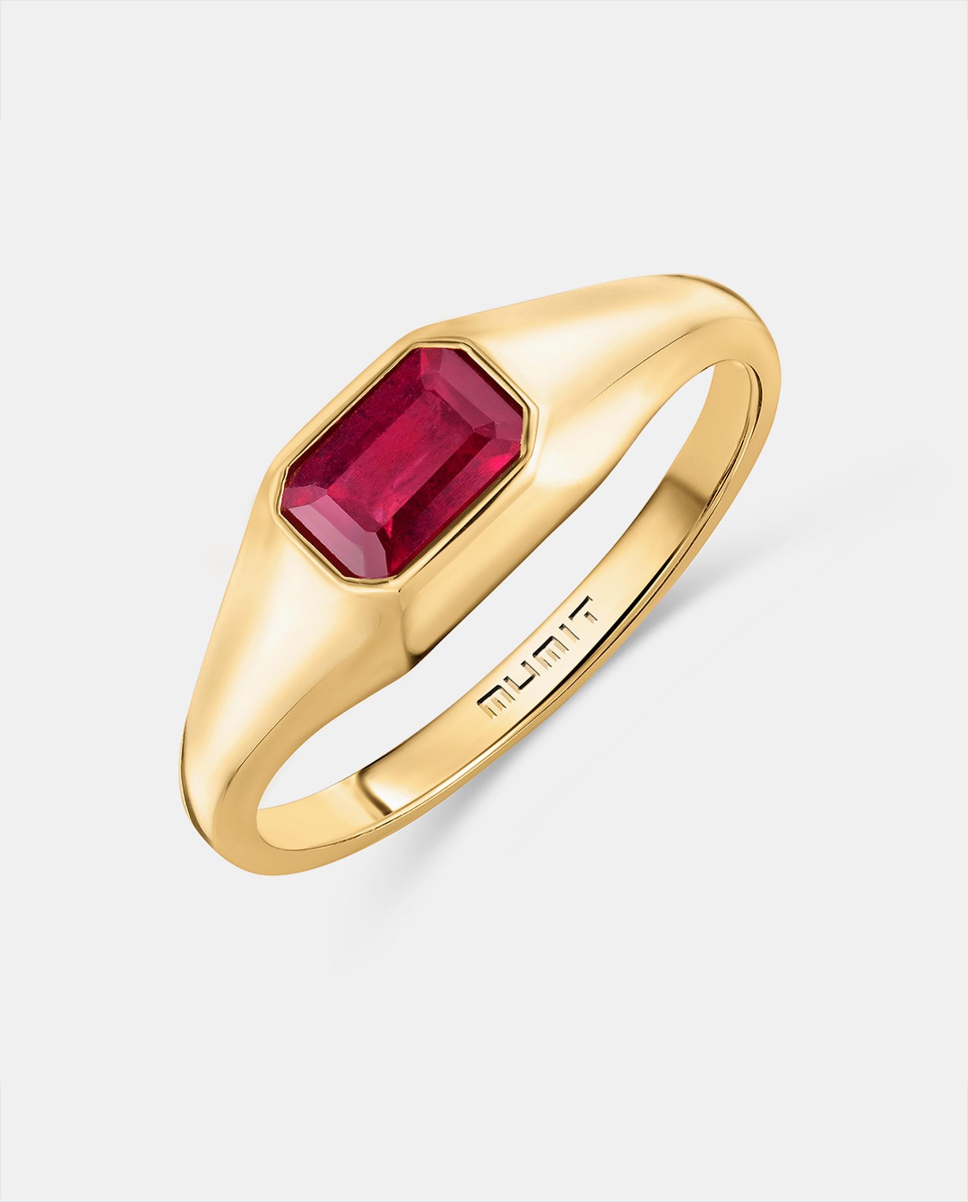 Imagen 3 de Sortija sello amar de rubí en oro amarillo de 18 kt - MUMIT - Rosa Rosa