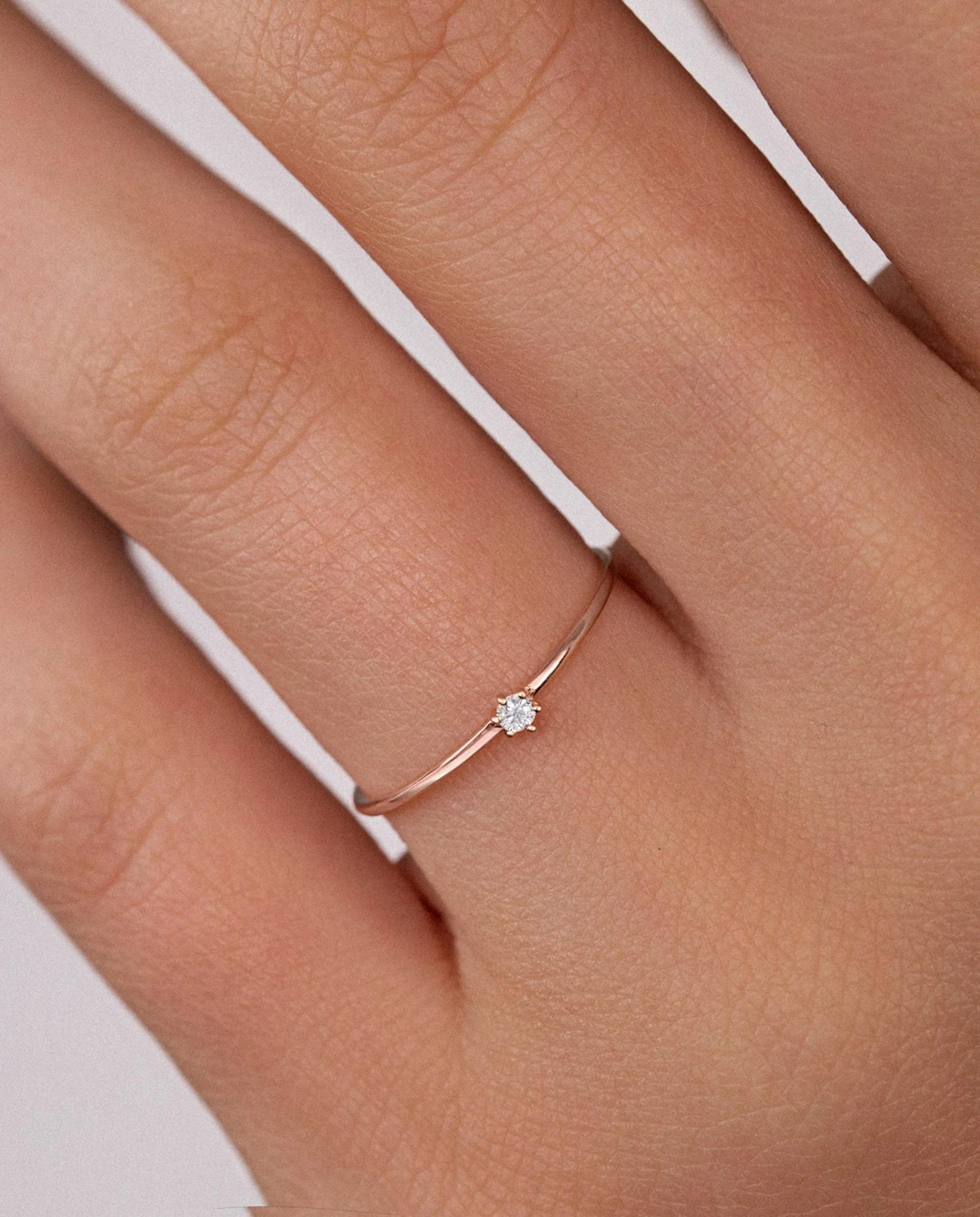 Anillo solitario petite diamonds en oro rosa de 18 kt - MUMIT - Dorado Dorado-2
