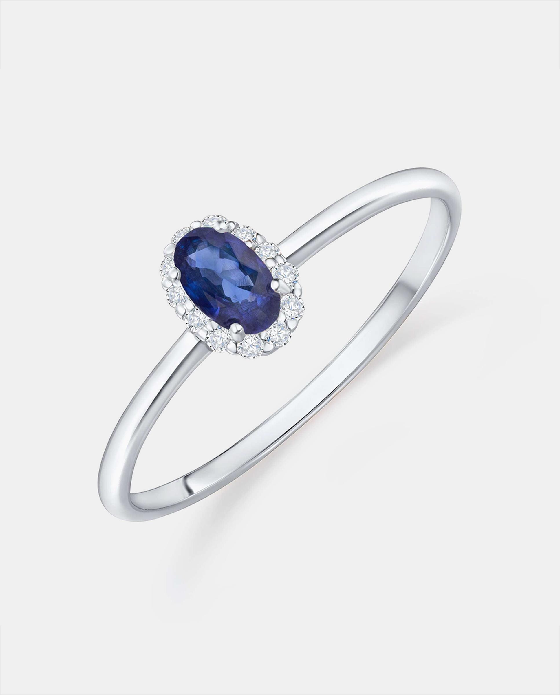 Sortija nina de zafiro y diamantes en oro blanco de 18 kt - MUMIT - Azul Azul-3