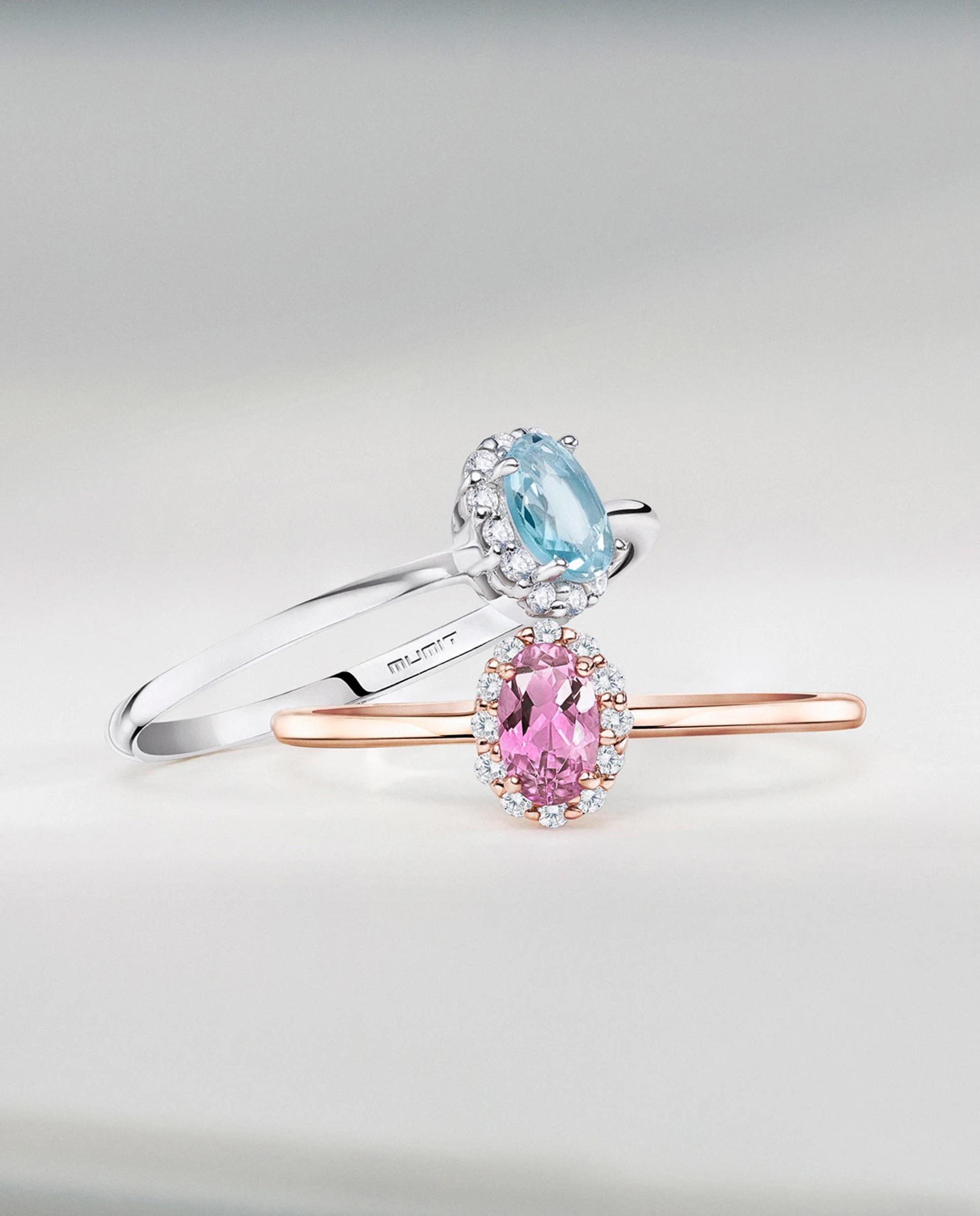 Imagen 2 de Sortija nina de aguamarina y diamantes en oro blanco de 18 kt - MUMIT - Azul Azul