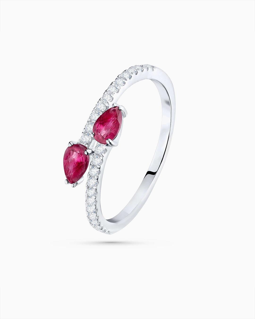 Sortija anabel de diamantes y rubíes en oro blanco de 18 kt - MUMIT - Rojo Rojo-3