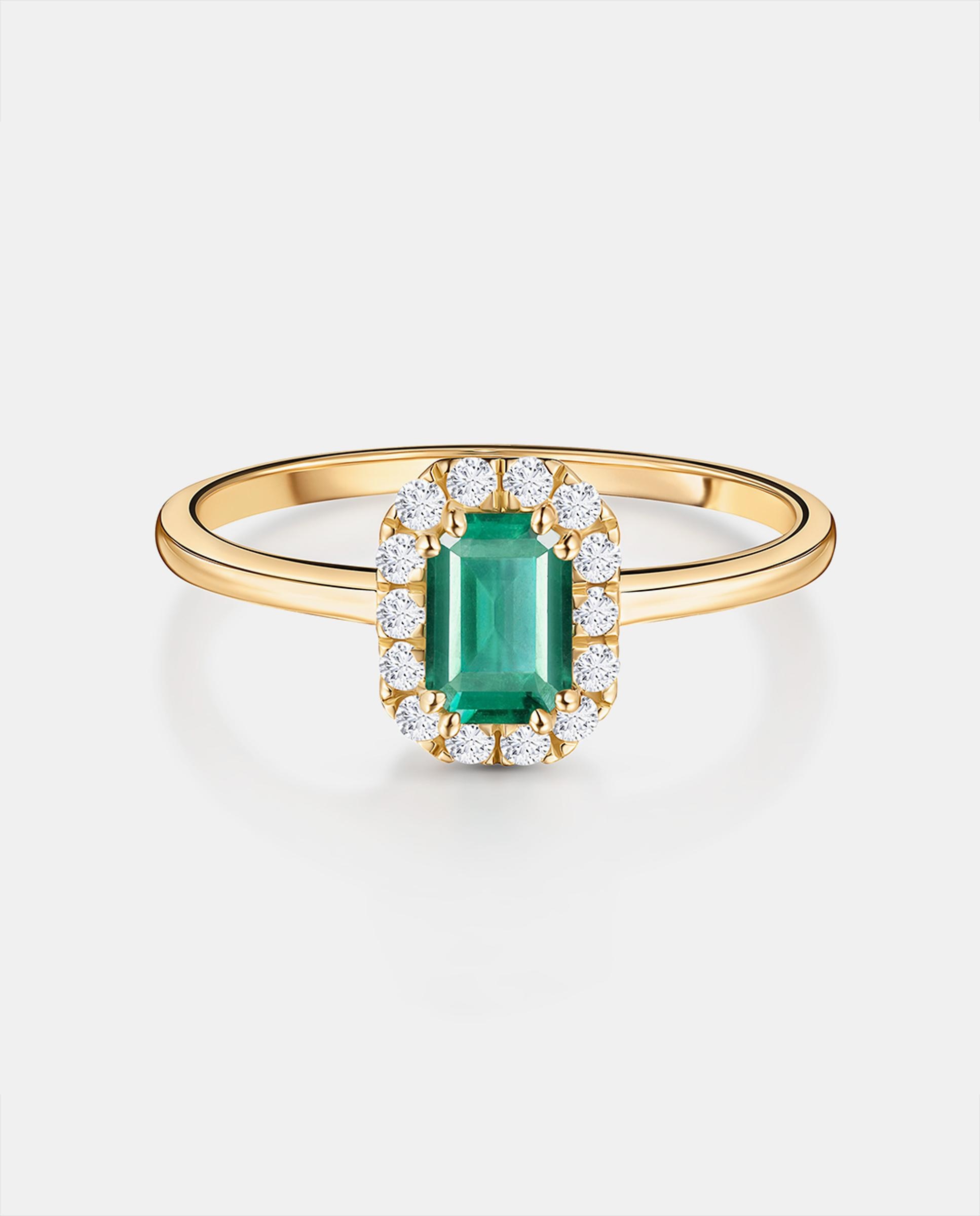 Sortija elizabeth de esmeralda y diamantes en oro amarillo de 18 kt - MUMIT - Verde Verde-3