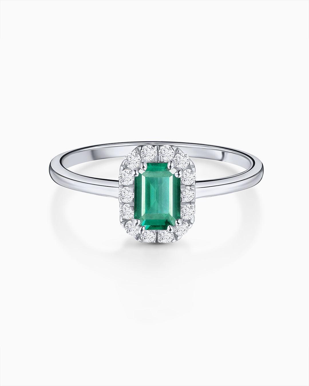 Imagen 0 de Sortija elizabeth de esmeralda y diamantes en oro blanco de 18 kt Verde