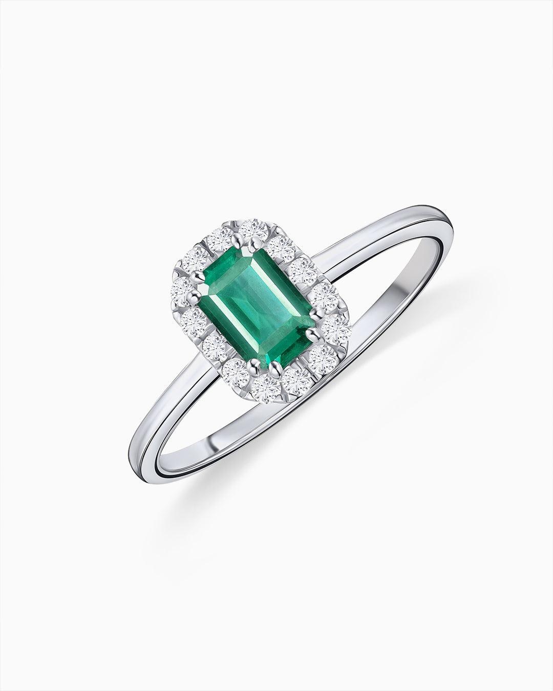 Sortija elizabeth de esmeralda y diamantes en oro blanco de 18 kt - MUMIT - Verde Verde-4