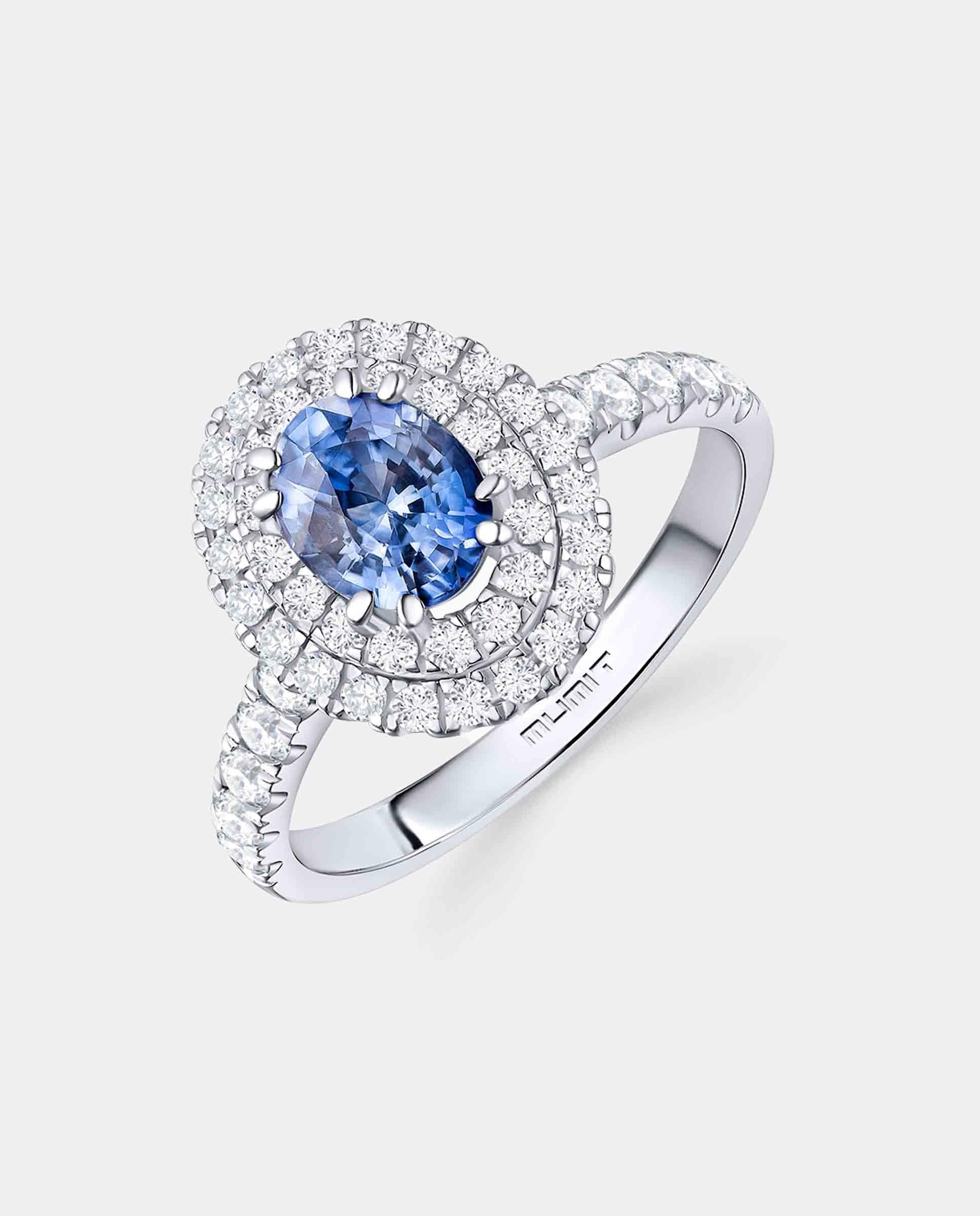 Anillo dreams of ceylon de zafiro talla oval y diamantes en oro blanco de 18 kt - MUMIT - Azul índigo Azul índigo-1