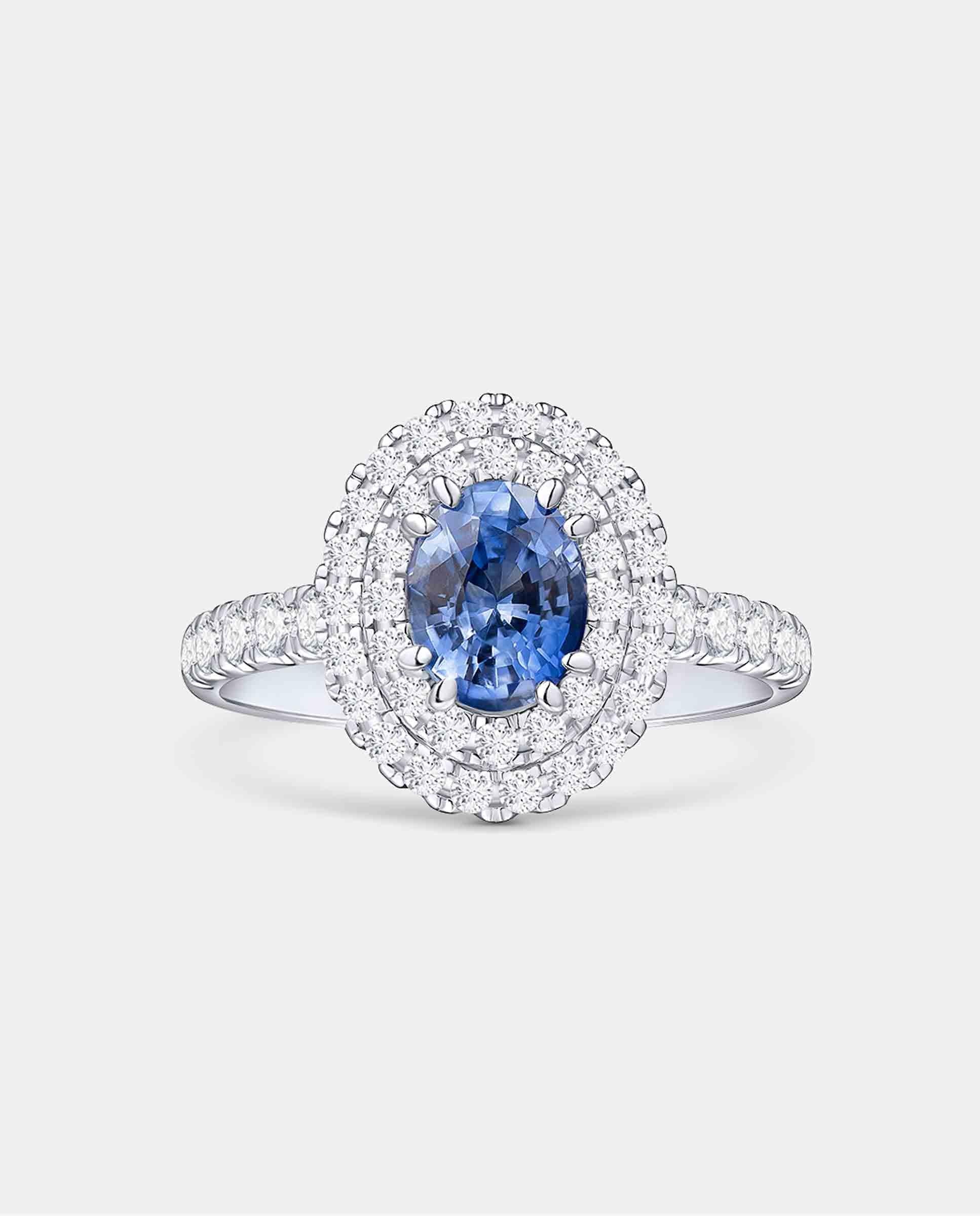 Anillo dreams of ceylon de zafiro talla oval y diamantes en oro blanco de 18 kt - MUMIT - Azul índigo Azul índigo-4