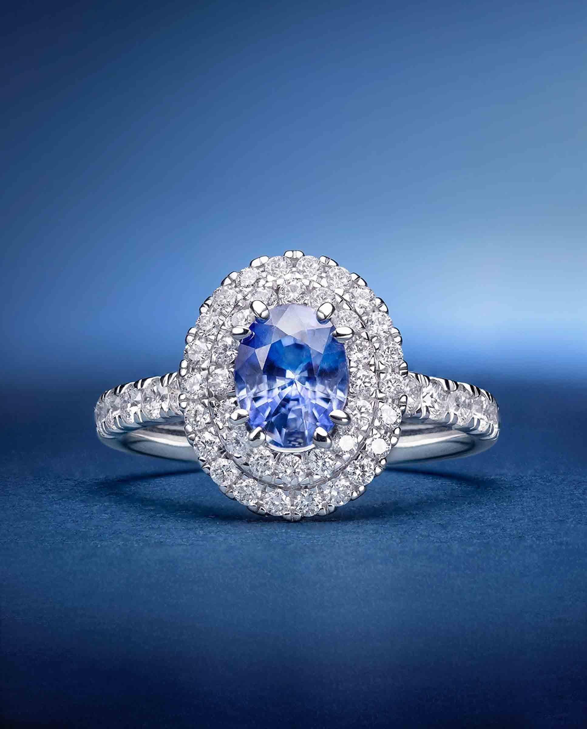 Anillo dreams of ceylon de zafiro talla oval y diamantes en oro blanco de 18 kt - MUMIT - Azul índigo Azul índigo-5