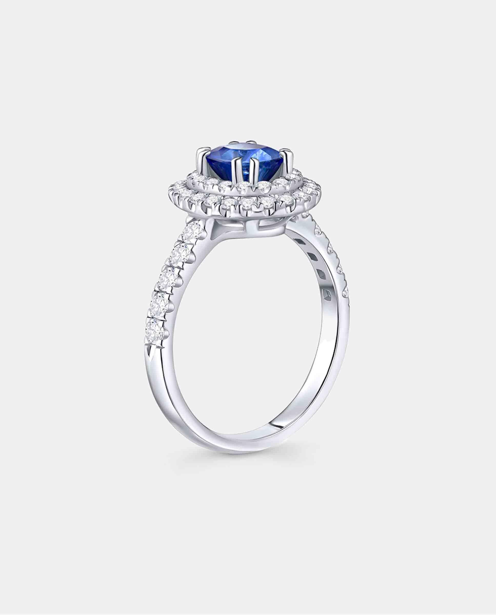 Anillo dreams of ceylon de zafiro talla oval y diamantes en oro blanco de 18 kt - MUMIT - Azul índigo Azul índigo-6