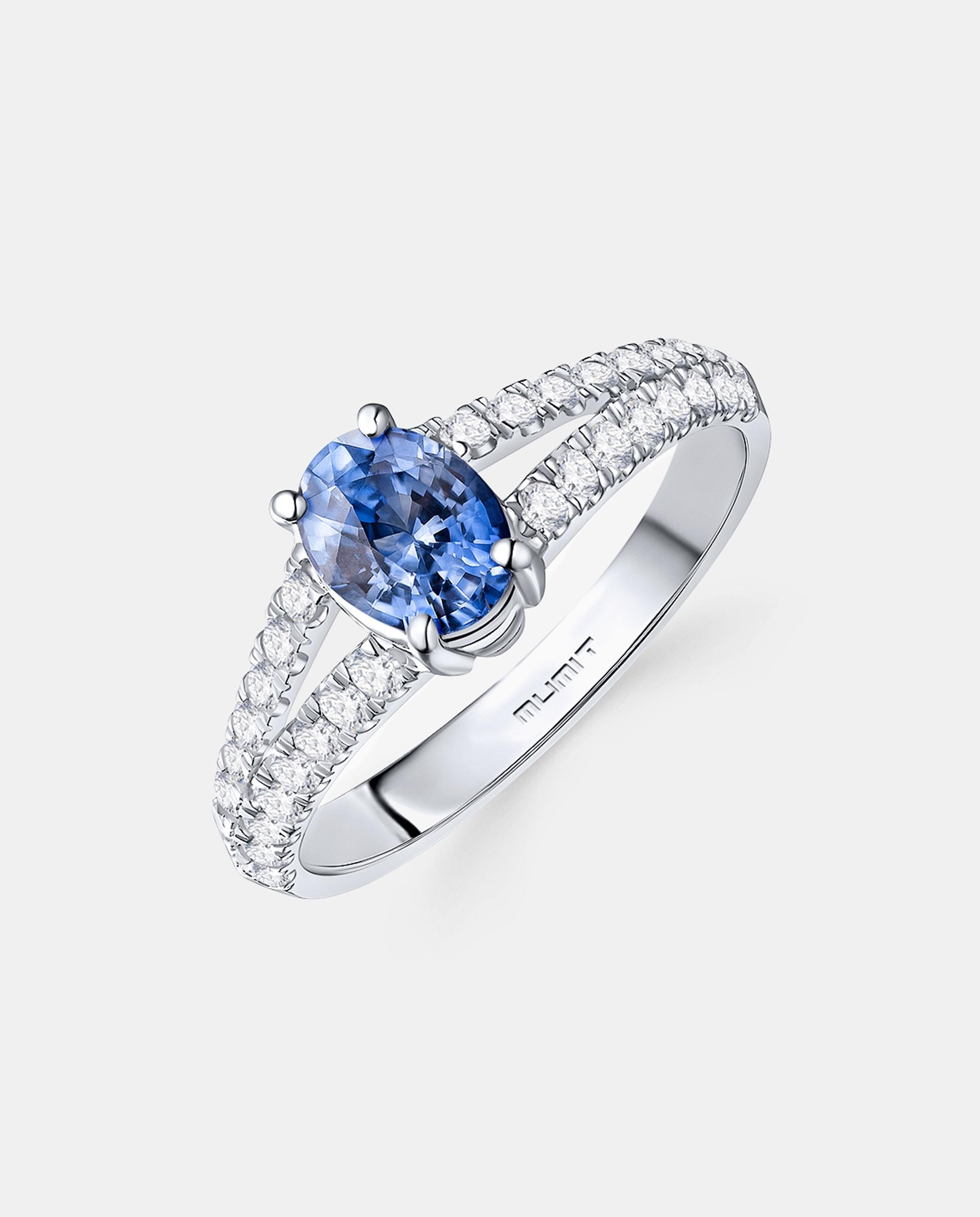 Anillo light of ceylon de zafiro y diamantes en oro blanco de 18 kt - MUMIT - Azul índigo Azul índigo-1