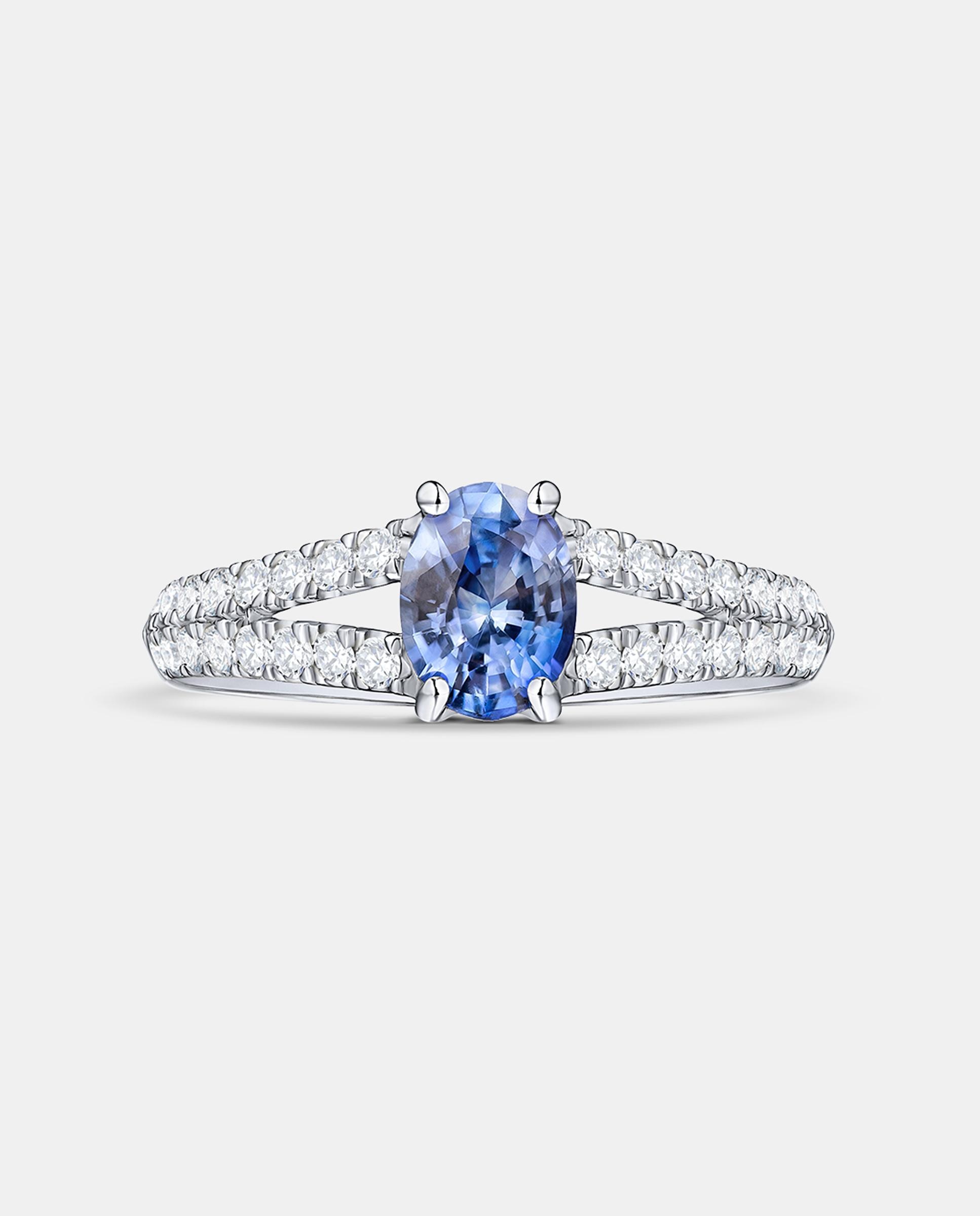 Anillo light of ceylon de zafiro y diamantes en oro blanco de 18 kt - MUMIT - Azul índigo Azul índigo-4
