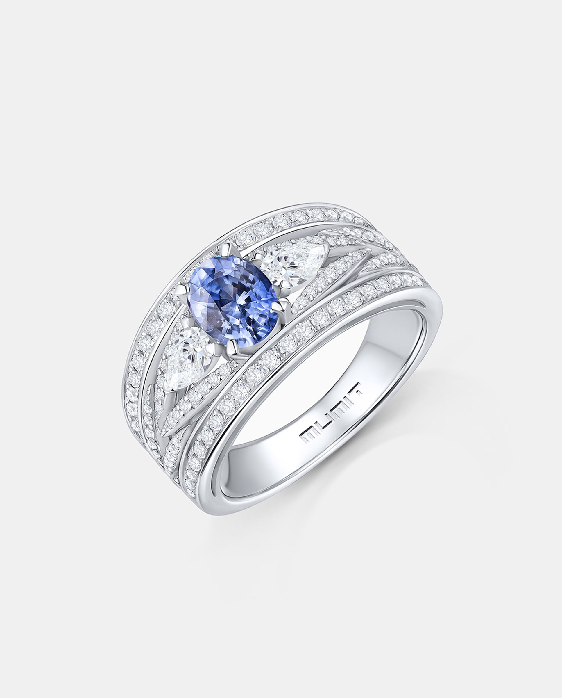 Imagen 0 de Anillo de compromiso queen of ceylon de zafiro y diamantes en oro blanco de 18 kt Azul índigo