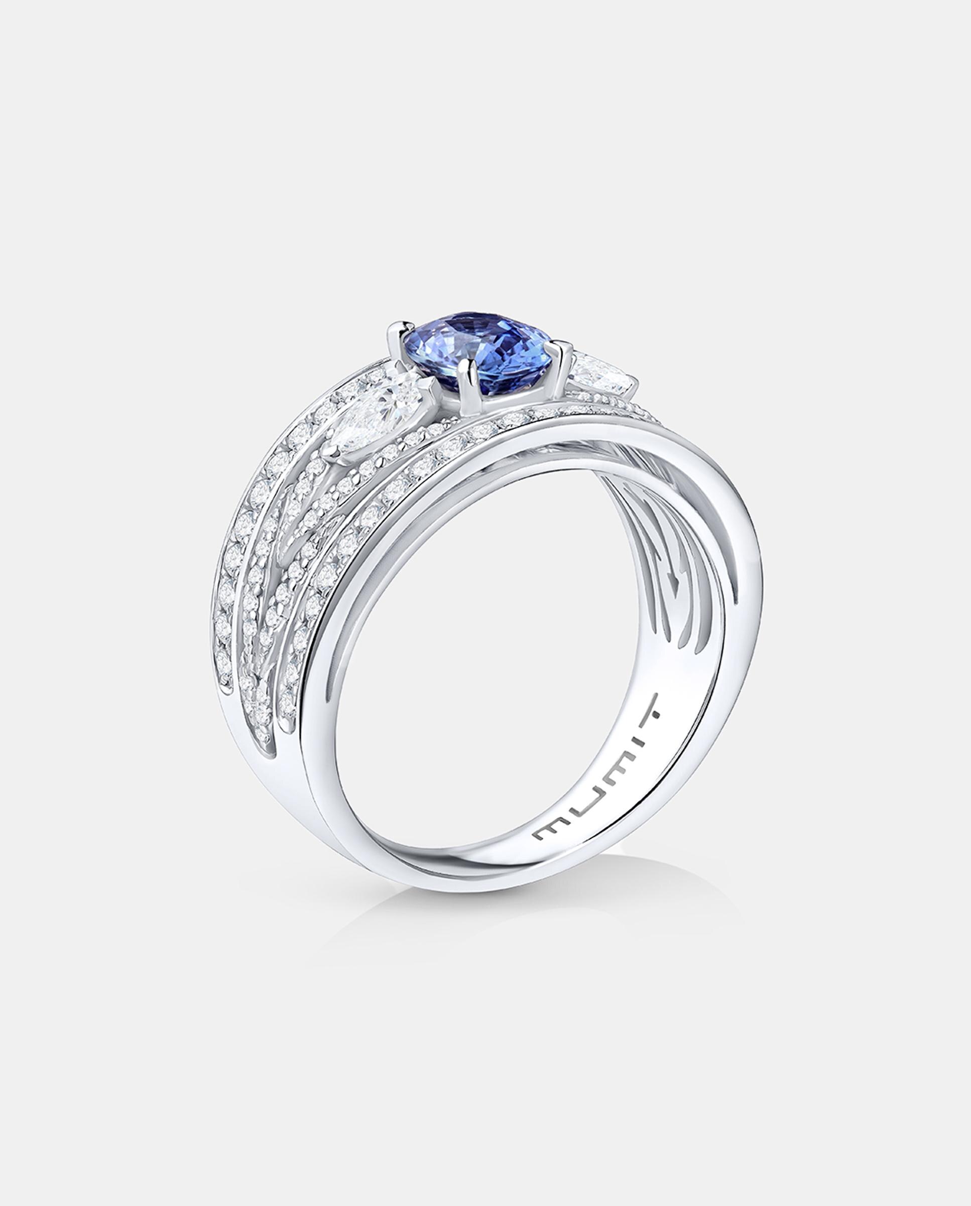 Anillo de compromiso queen of ceylon de zafiro y diamantes en oro blanco de 18 kt - MUMIT - Azul índigo Azul índigo-4