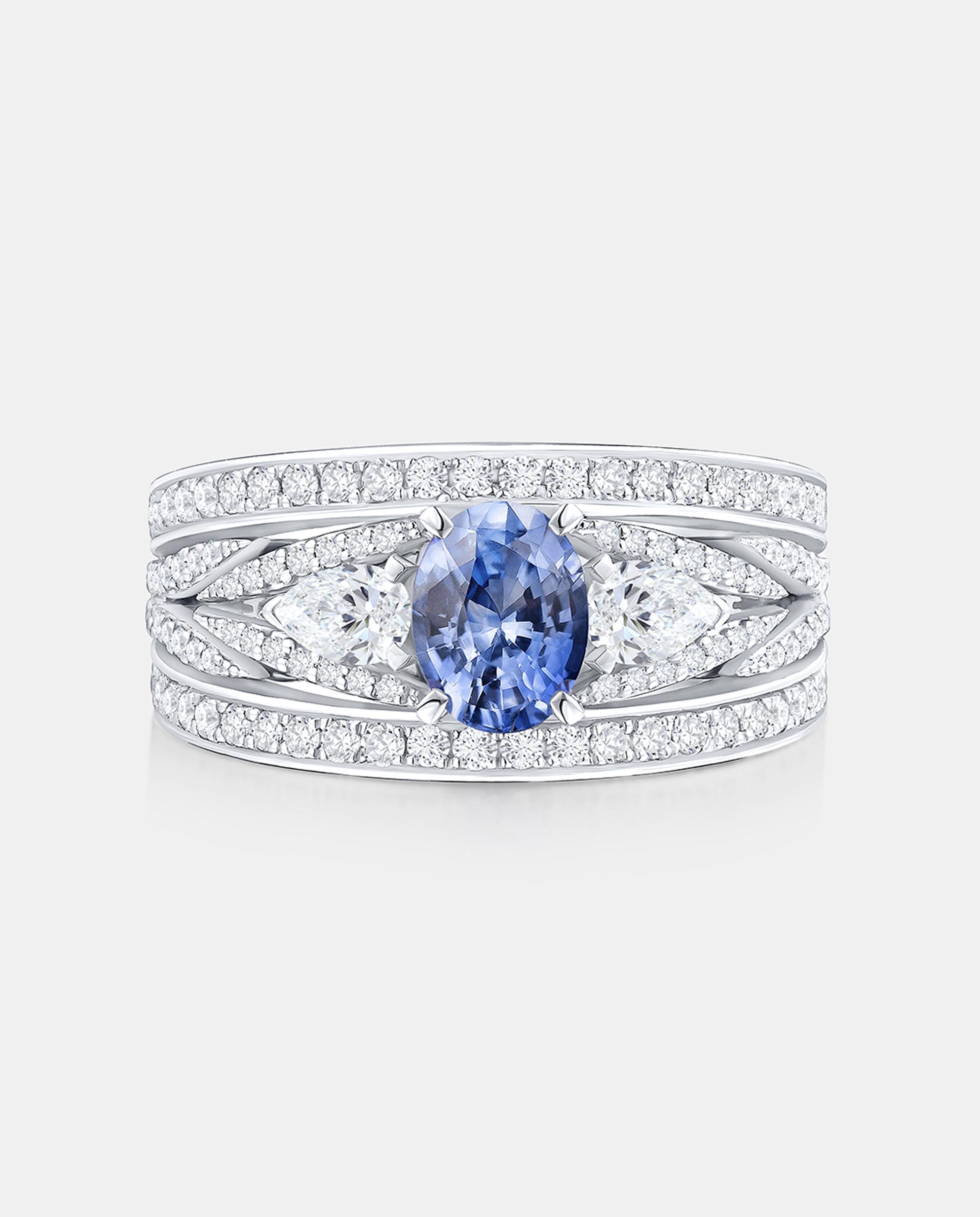 Anillo de compromiso queen of ceylon de zafiro y diamantes en oro blanco de 18 kt - MUMIT - Azul índigo Azul índigo-6