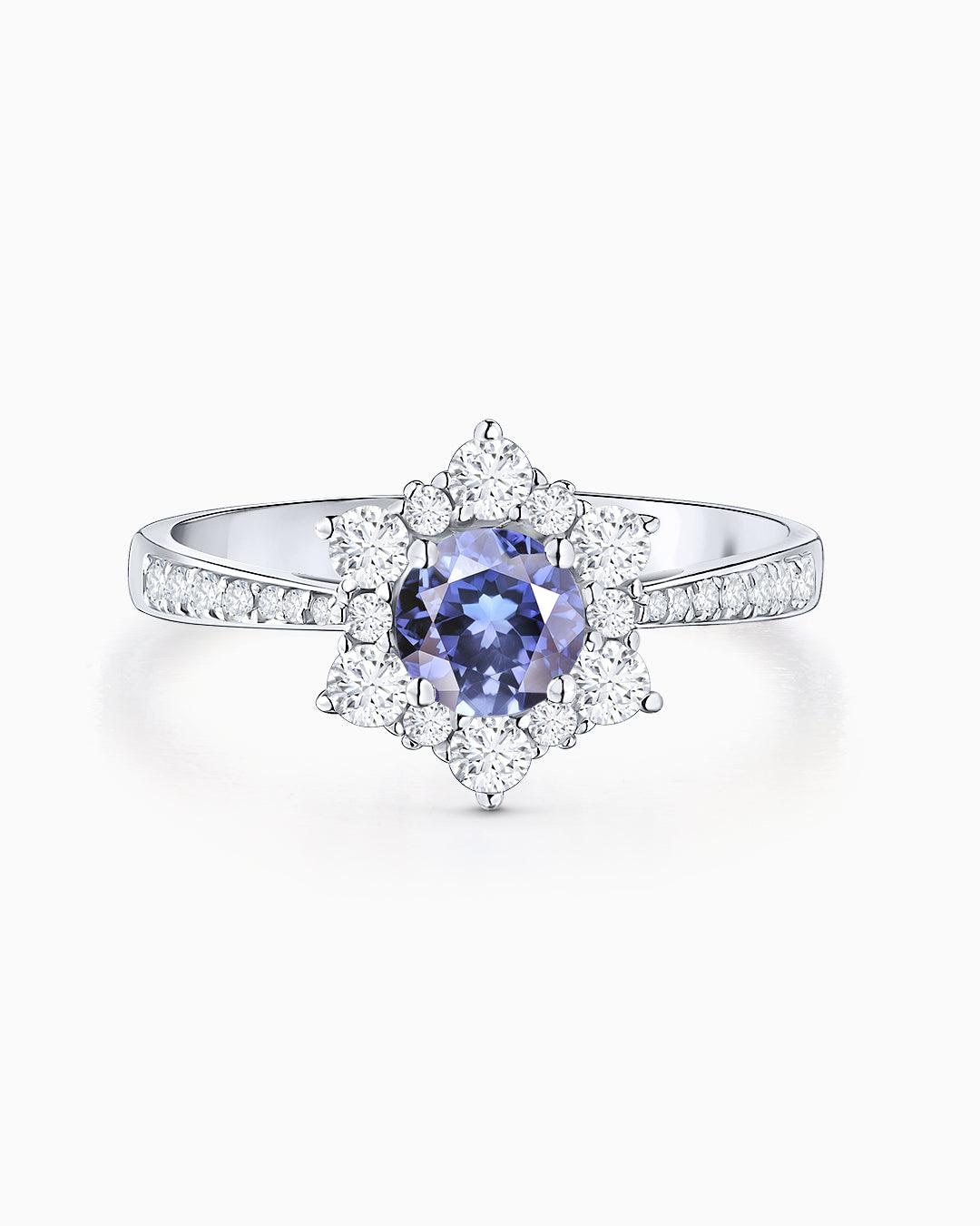 Sortija spirit of the rose de tanzanita y diamantes en oro blanco de 18 kt - MUMIT - Azul Azul-1