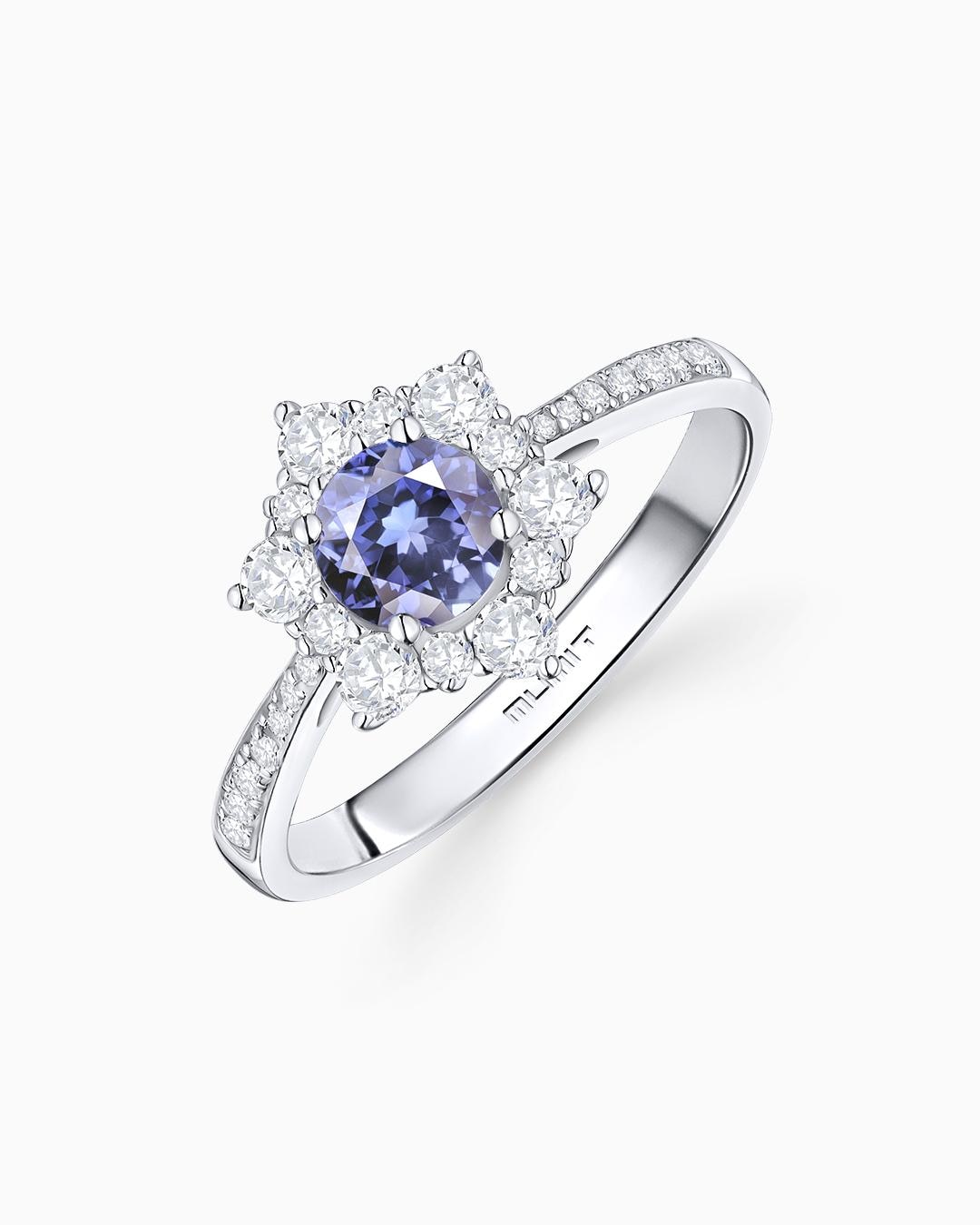 Sortija spirit of the rose de tanzanita y diamantes en oro blanco de 18 kt - MUMIT - Azul Azul-4