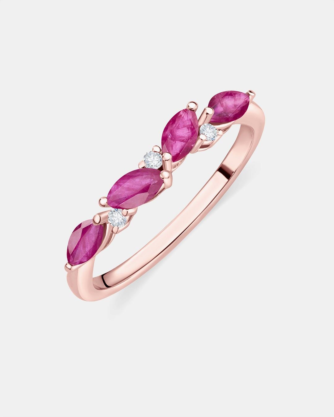 Anillo tri-marquise de diamantes y rubíes en oro rosa de 18 kt - MUMIT - Rubí Rubí-1