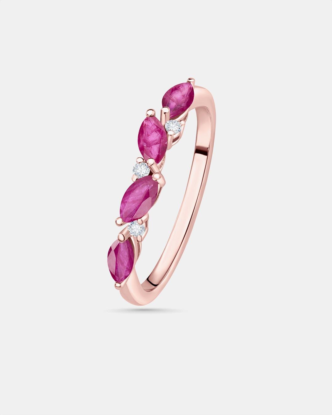 Anillo tri-marquise de diamantes y rubíes en oro rosa de 18 kt - MUMIT - Rubí Rubí-4