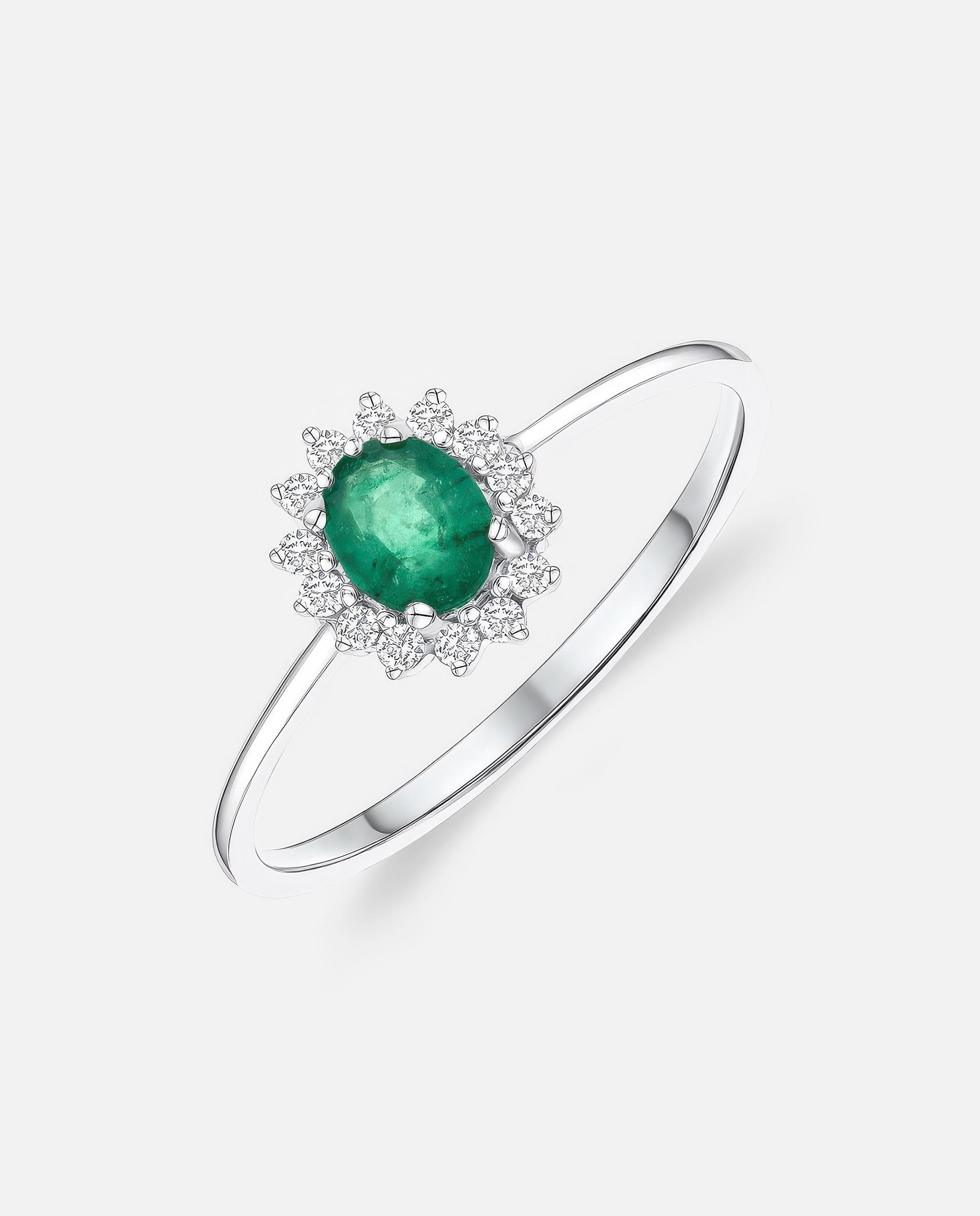 Imagen 1 de Anillo dalia de esmeralda y diamantes en oro blanco de 18 kt Verde