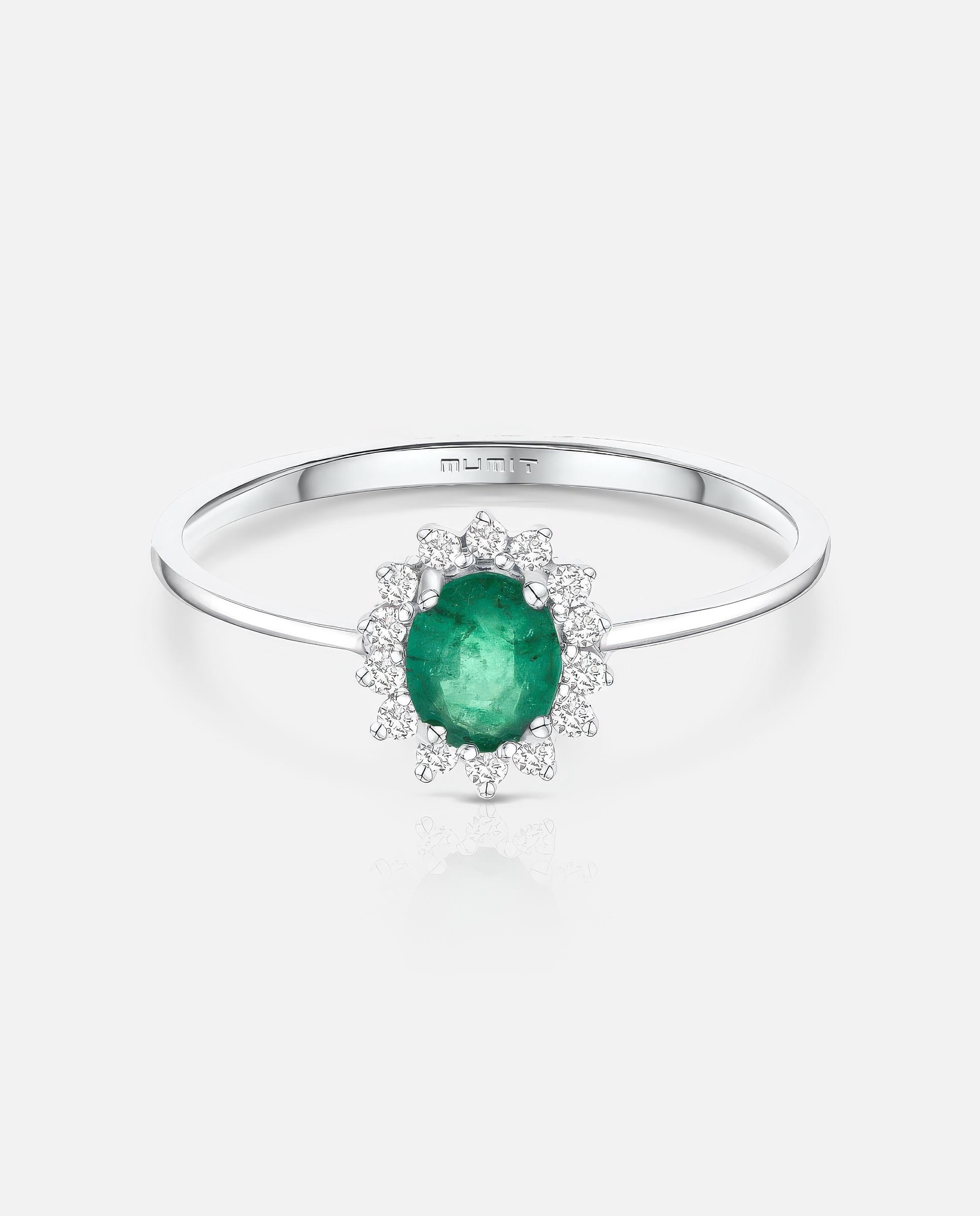 Imagen 3 de Anillo dalia de esmeralda y diamantes en oro blanco de 18 kt - MUMIT - Verde Verde