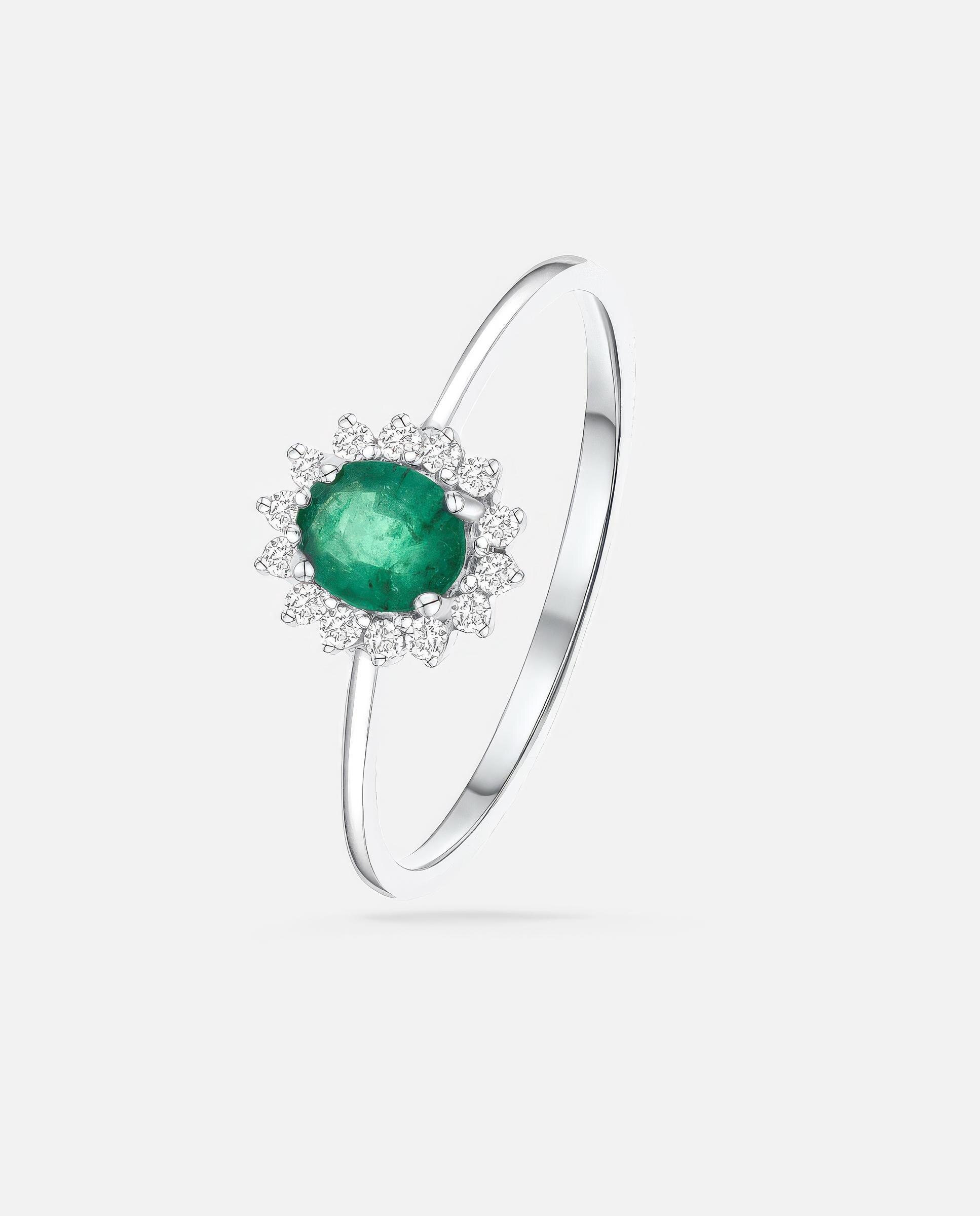 Imagen 6 de Anillo dalia de esmeralda y diamantes en oro blanco de 18 kt - MUMIT - Verde Verde