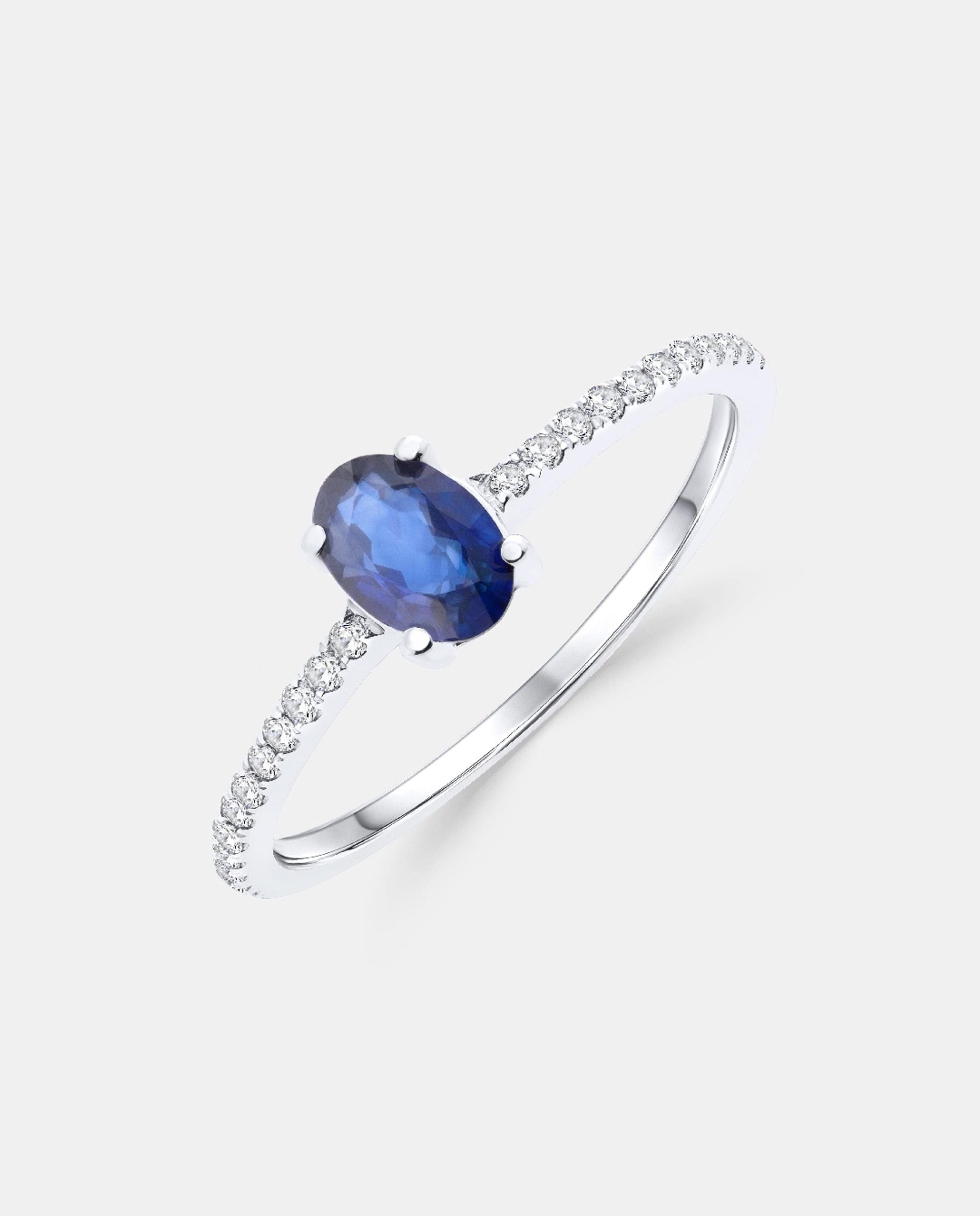 Sortija caeli de zafiro oval y diamantes en oro blanco de 18 kt - MUMIT - Azul Azul-1