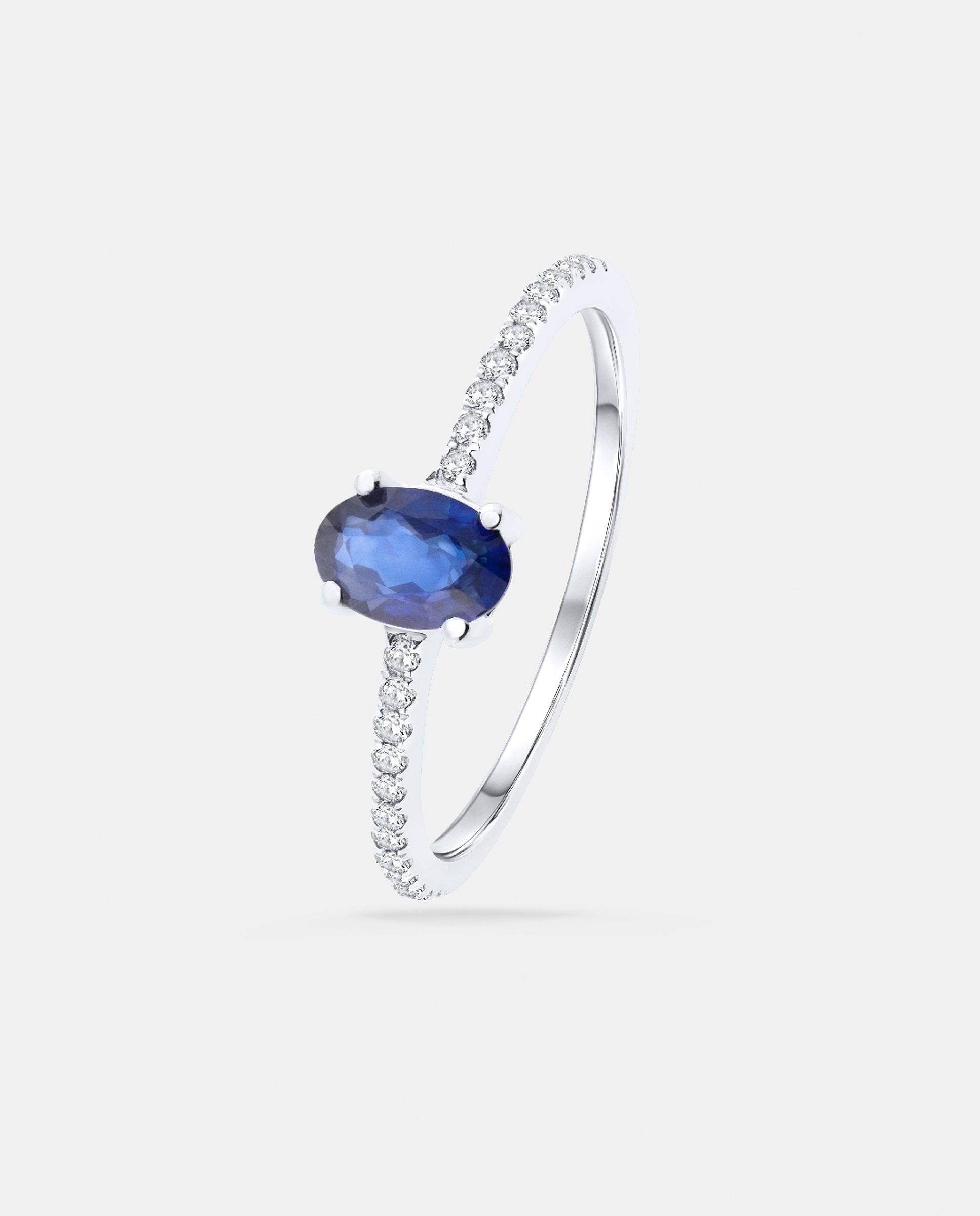Sortija caeli de zafiro oval y diamantes en oro blanco de 18 kt - MUMIT - Azul Azul-2