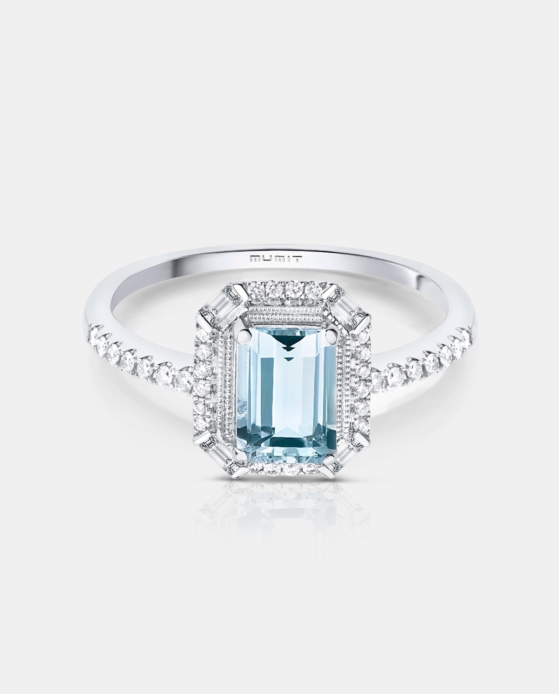 Imagen 4 de Anillo art deco clarice de aguamarina y diamantes en oro blanco de 18 kt - MUMIT - Azul índigo Azul índigo